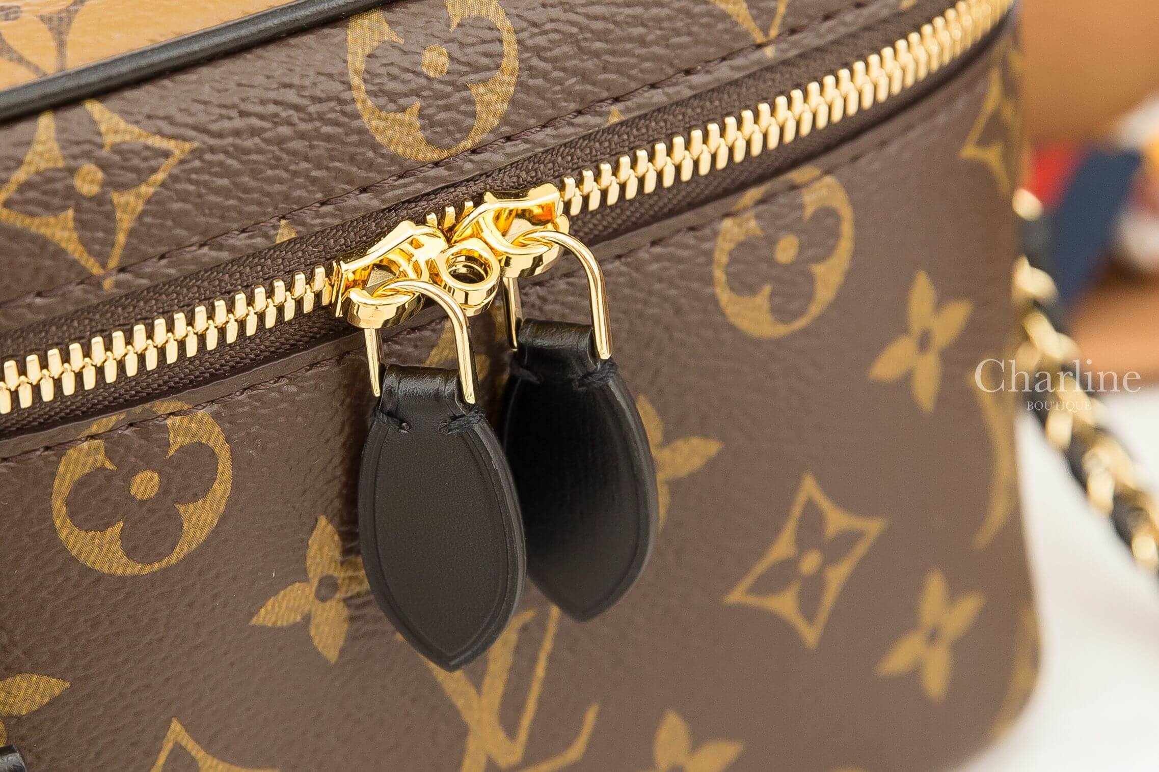 Louis Vuitton Vanity Pm 咖啡色老花拼卡其色老花黑色提把金鍊手提肩背化妝包