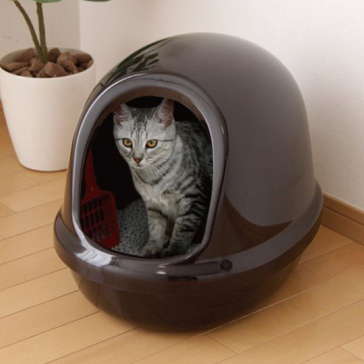 日本IRIS 簡易半封閉式貓砂盆 (黑色) - 附貓砂鏟