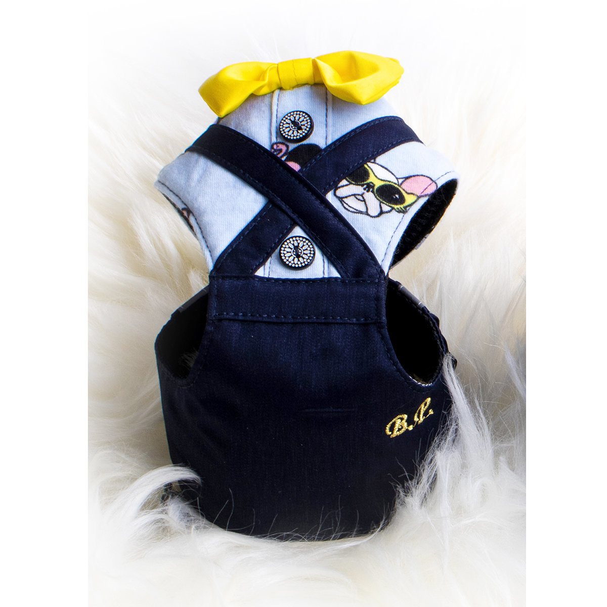 BLUE PORT 狗狗可愛背帶褲胸背牽引繩  - 藍色 (大碼)