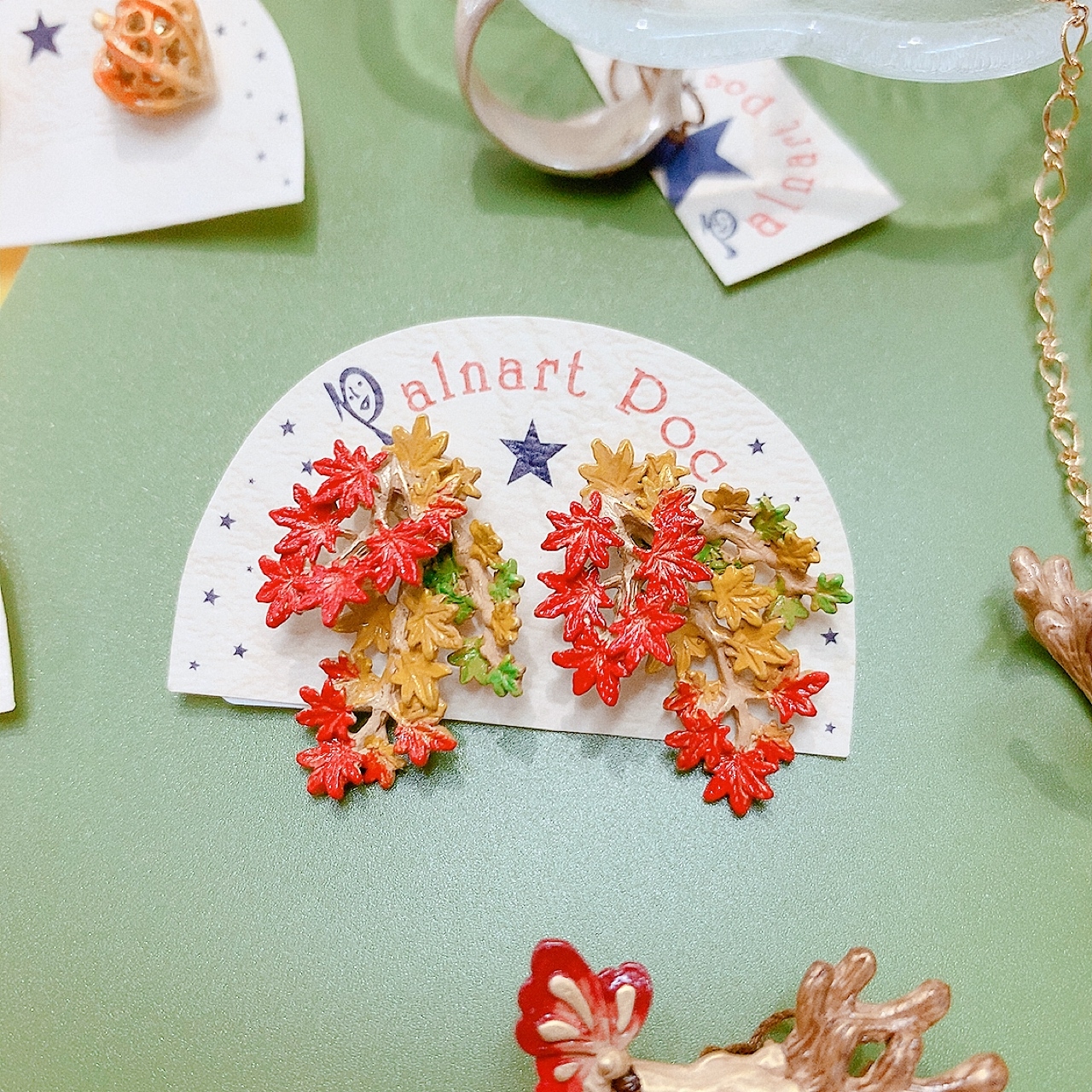 Palnart Poc 日本制紅葉山耳環/小鹿頸鏈