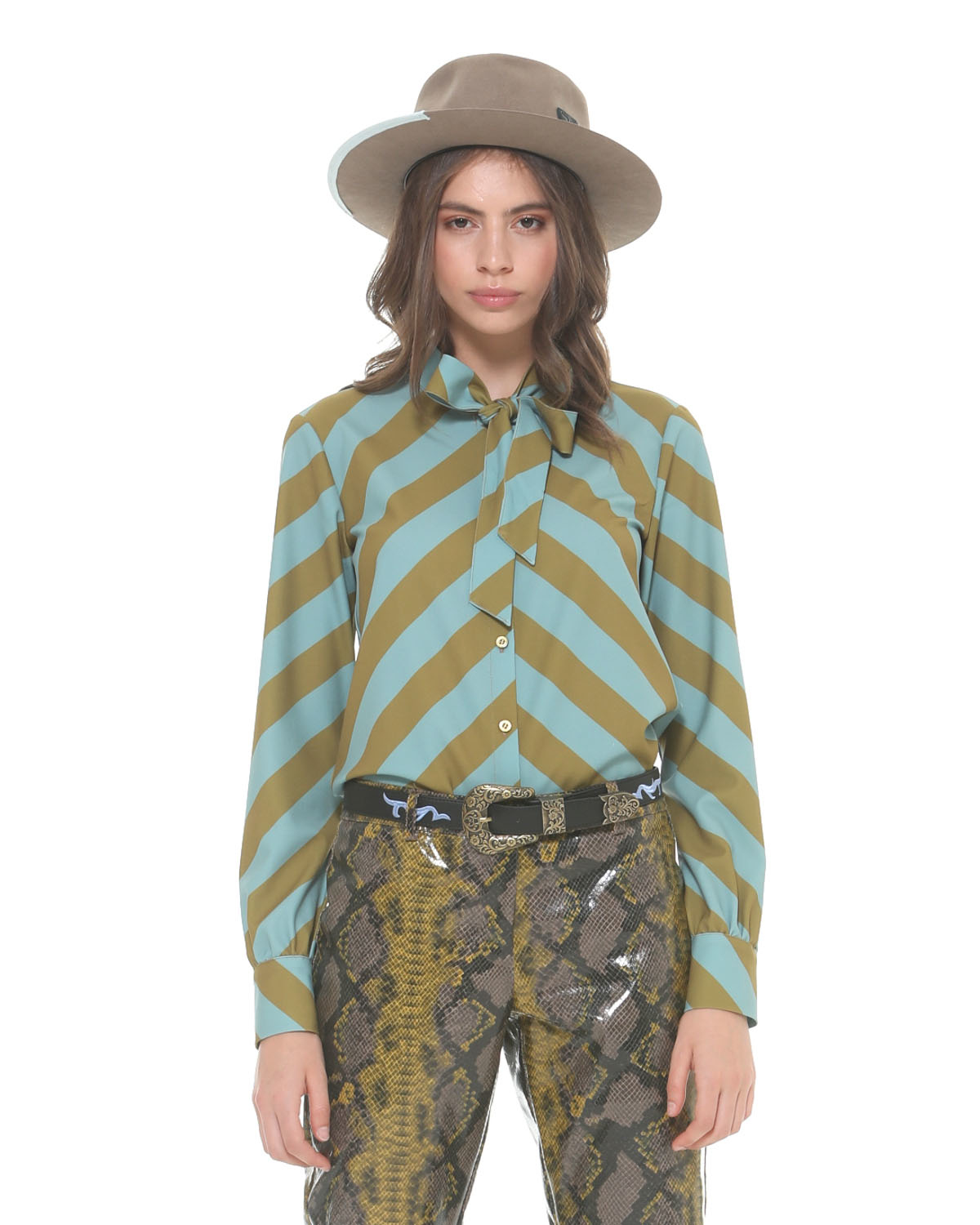 【SILVIAN HEACH】黃藍撞色前綁帶長袖上衣