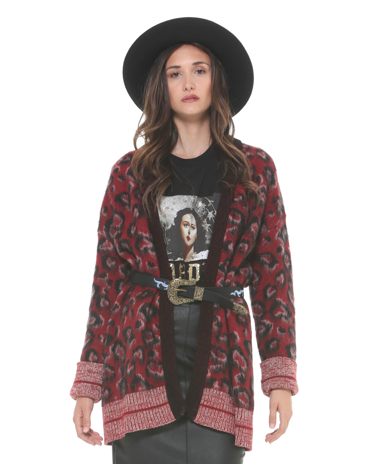 【SILVIAN HEACH】豹紋毛料腰間綁帶長袖開襟衫