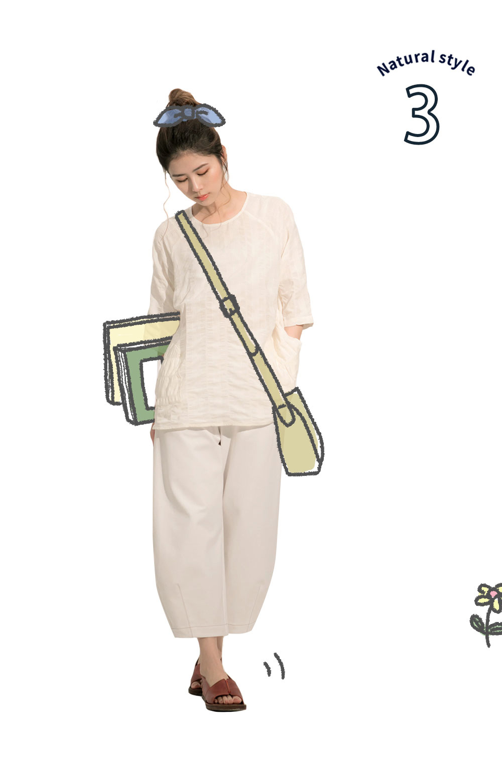 皺皺雲七分袖上衣-白日夢