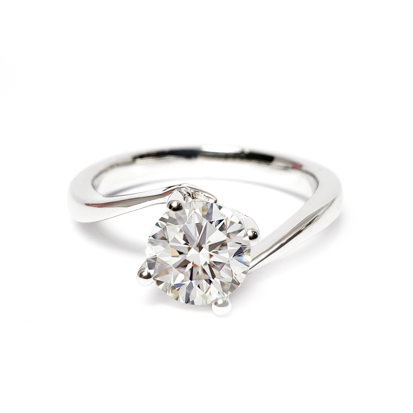 18K白金四爪十字扭臀羽毛戒指托 (RS01H4017)