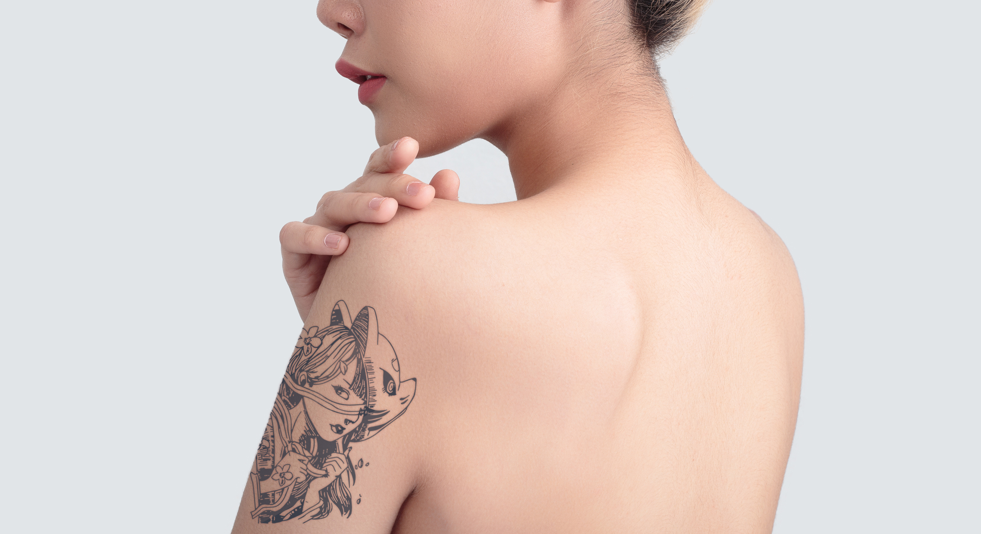 Dream Ink 漸黑刺青貼 戴狐狸面具的人w184 果膠紋身改良版逼真不反光紋身貼紙暫時刺青