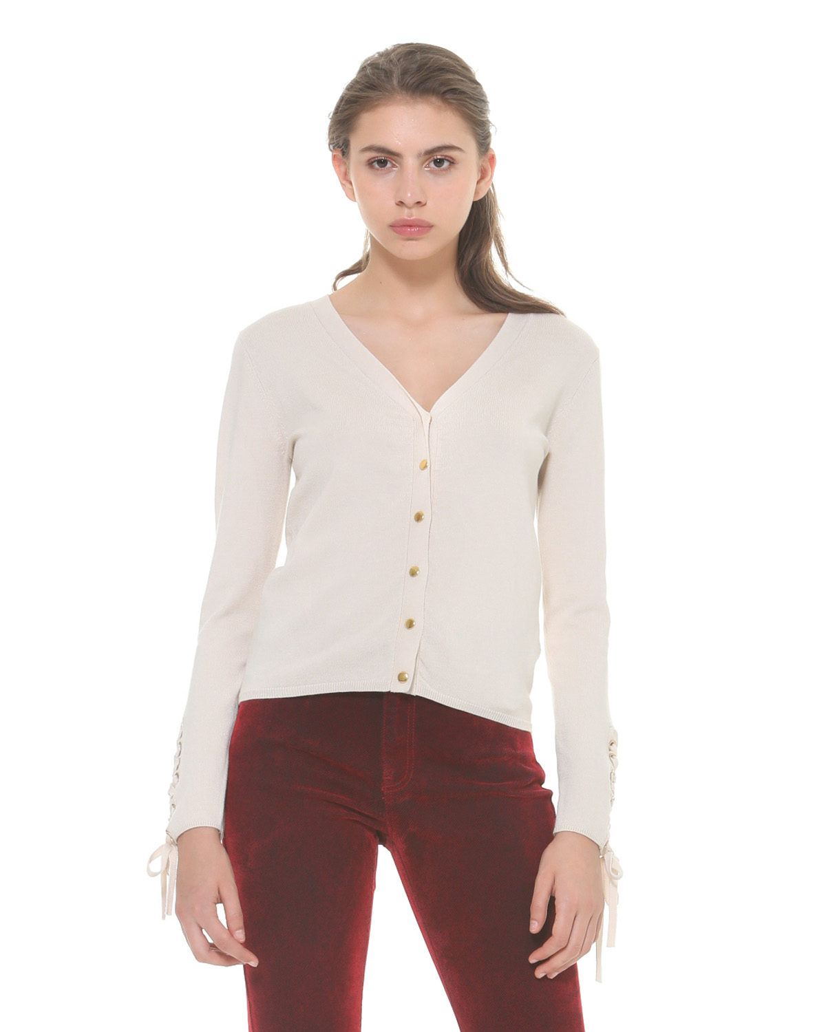 【SILVIAN HEACH】V領袖口綁帶針織開襟衫