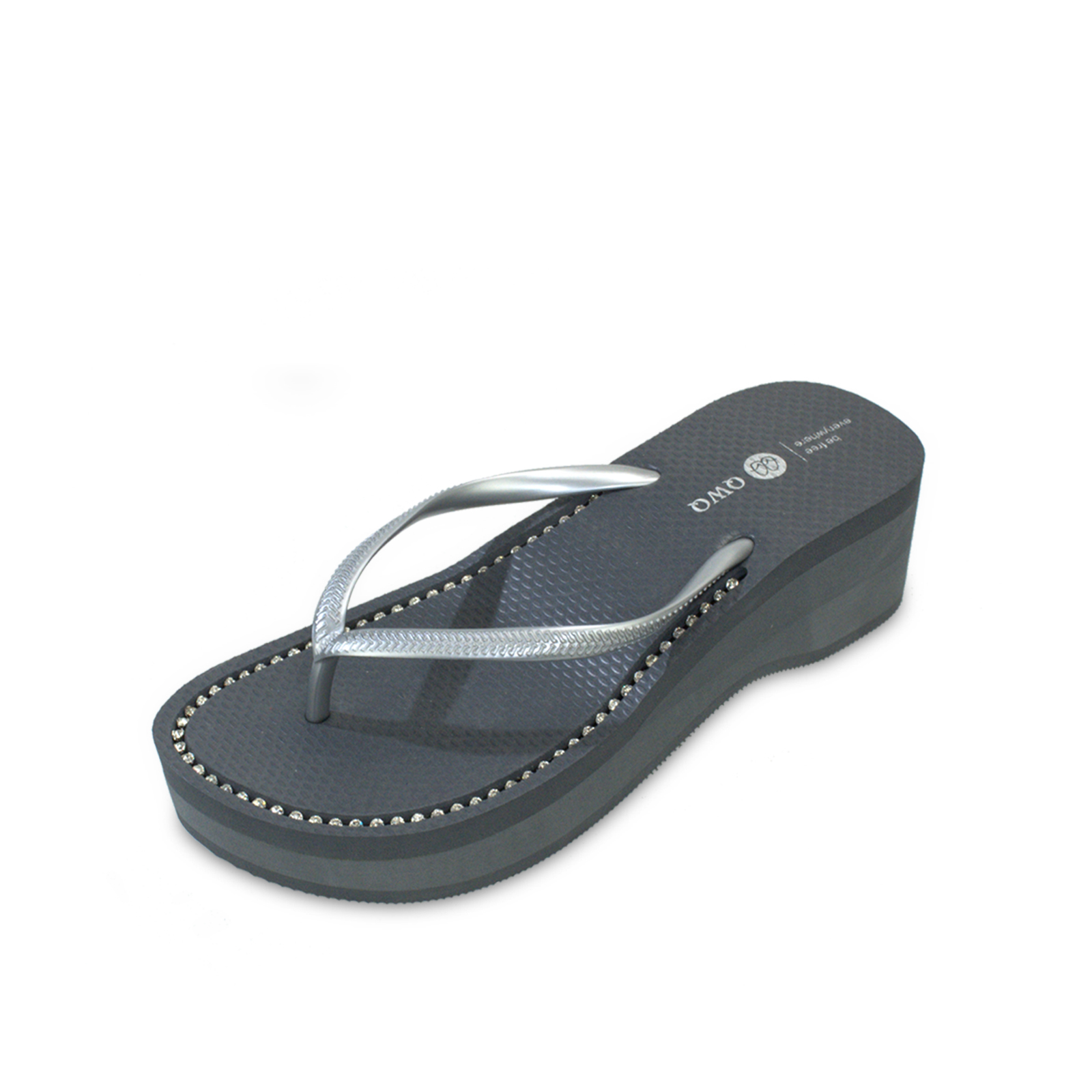 璀璨厚底拖鞋 女款大厚底6cm 國際知名水鑽元素 尊榮灰色