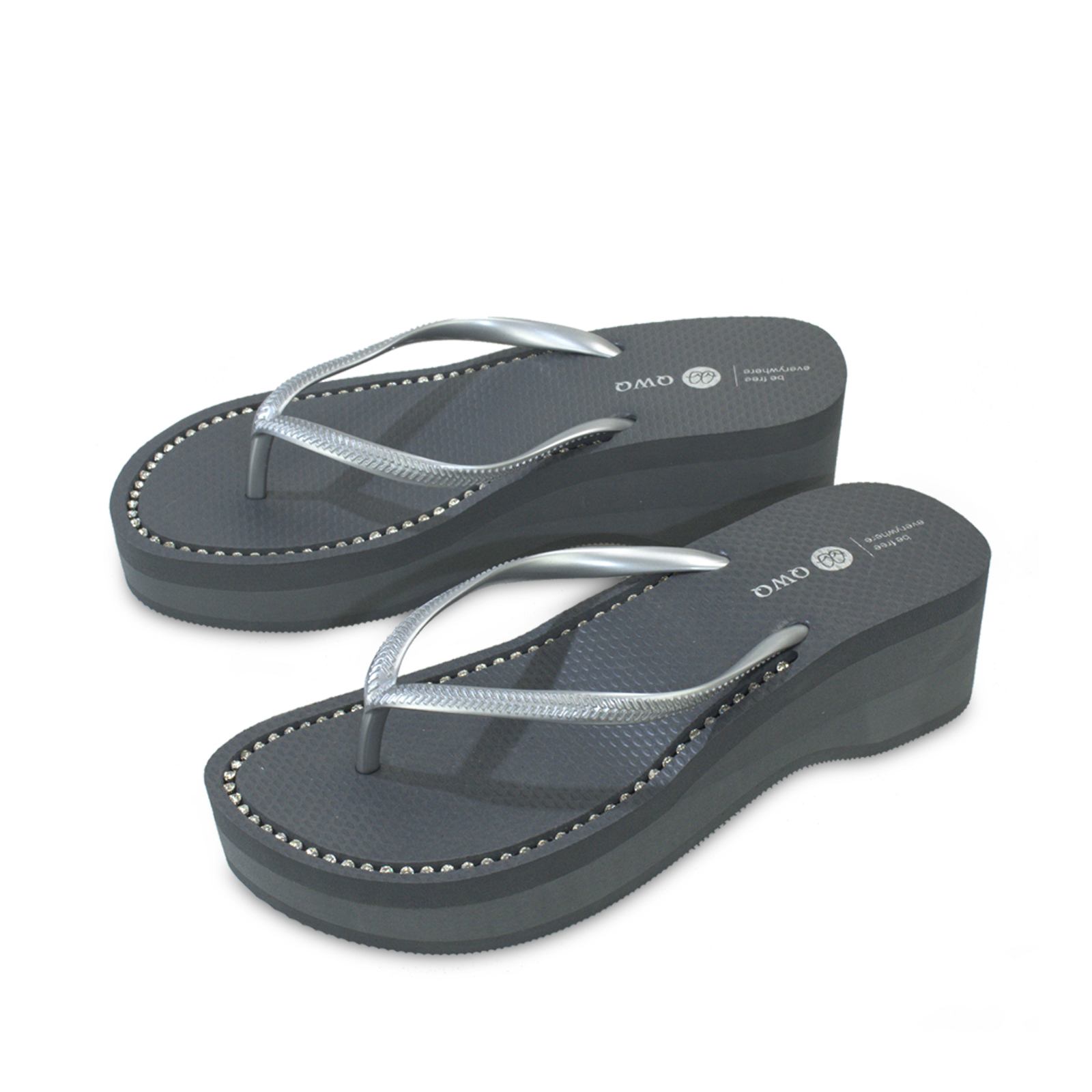 璀璨厚底拖鞋 女款大厚底6cm 國際知名水鑽元素 尊榮灰色