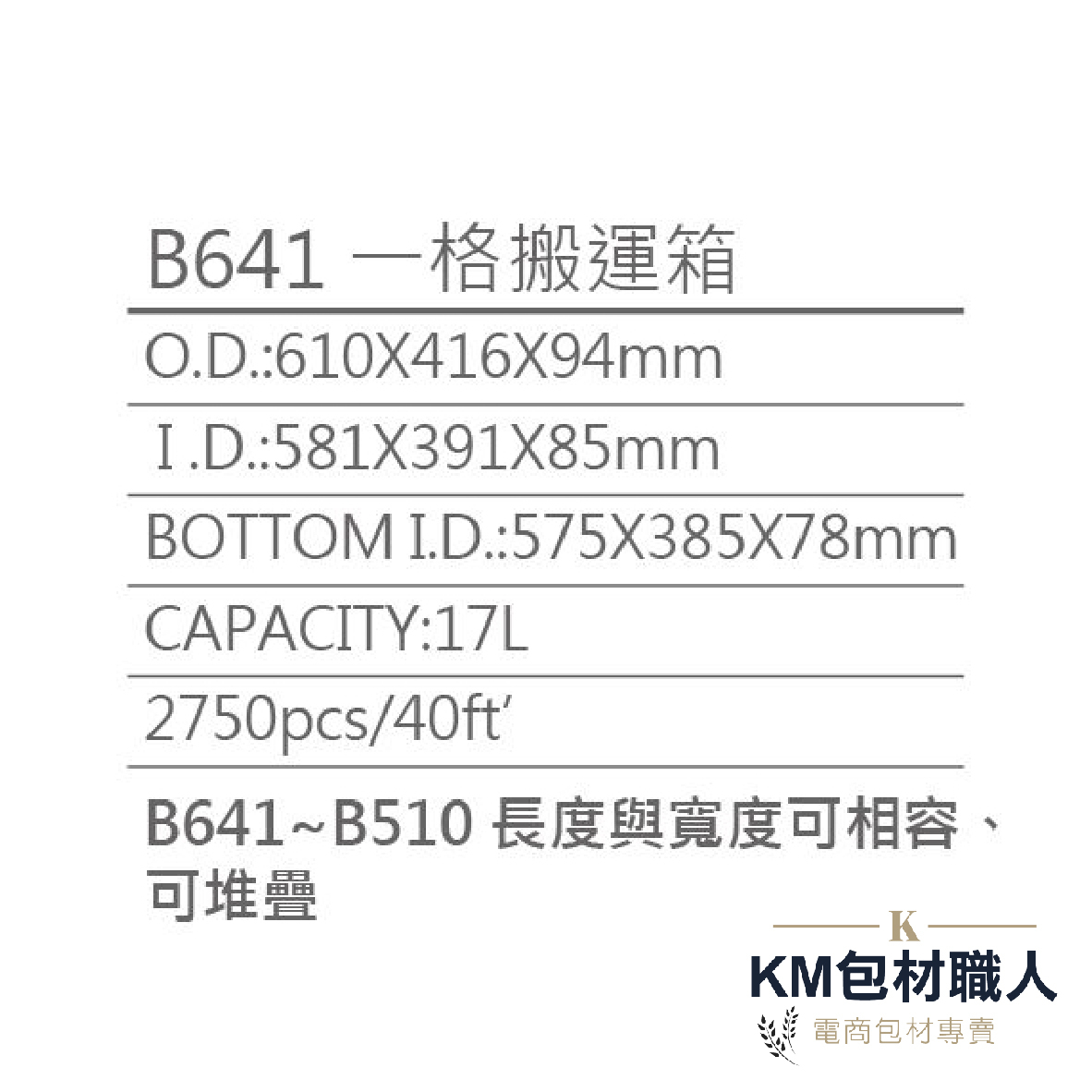 【B641一格搬運籃 】塑膠籃 物流儲運箱 工具箱 收納箱 零件箱 分類箱 置物箱 整理箱 倉儲物流專用 台灣製造 KM包材職人破壞袋