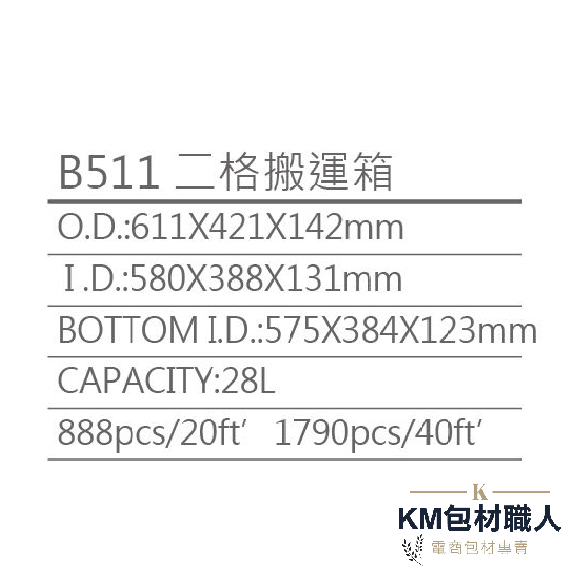 【B511二格搬運籃 】塑膠籃 物流儲運箱 工具箱 收納箱 零件箱 分類箱 置物箱 整理箱 倉儲物流專用 台灣製造 KM包材職人破壞袋