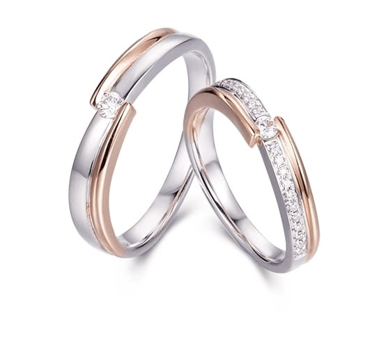 18K白金/ 18K玫瑰金鑽石結婚戒指