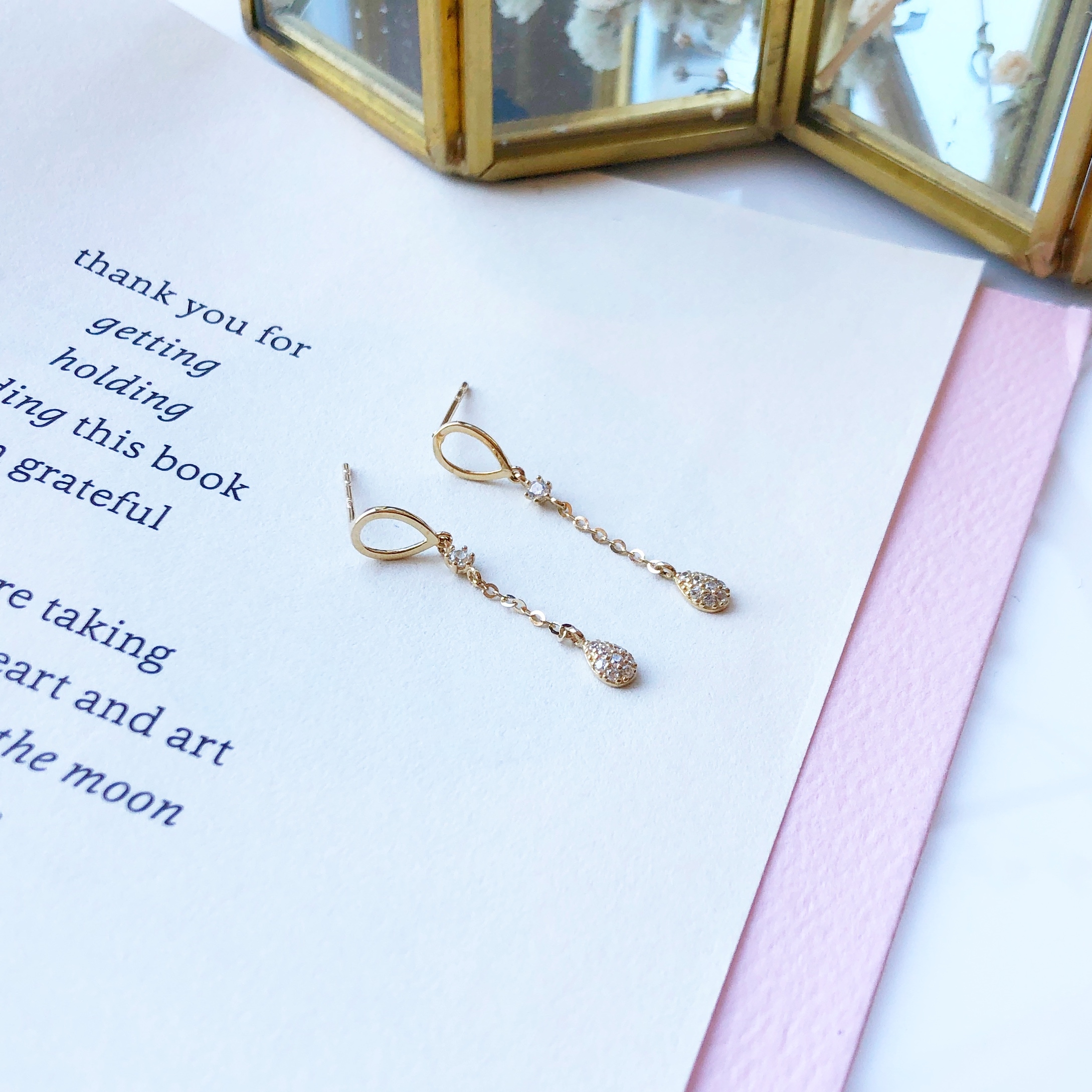 10K/水滴垂墜耳飾