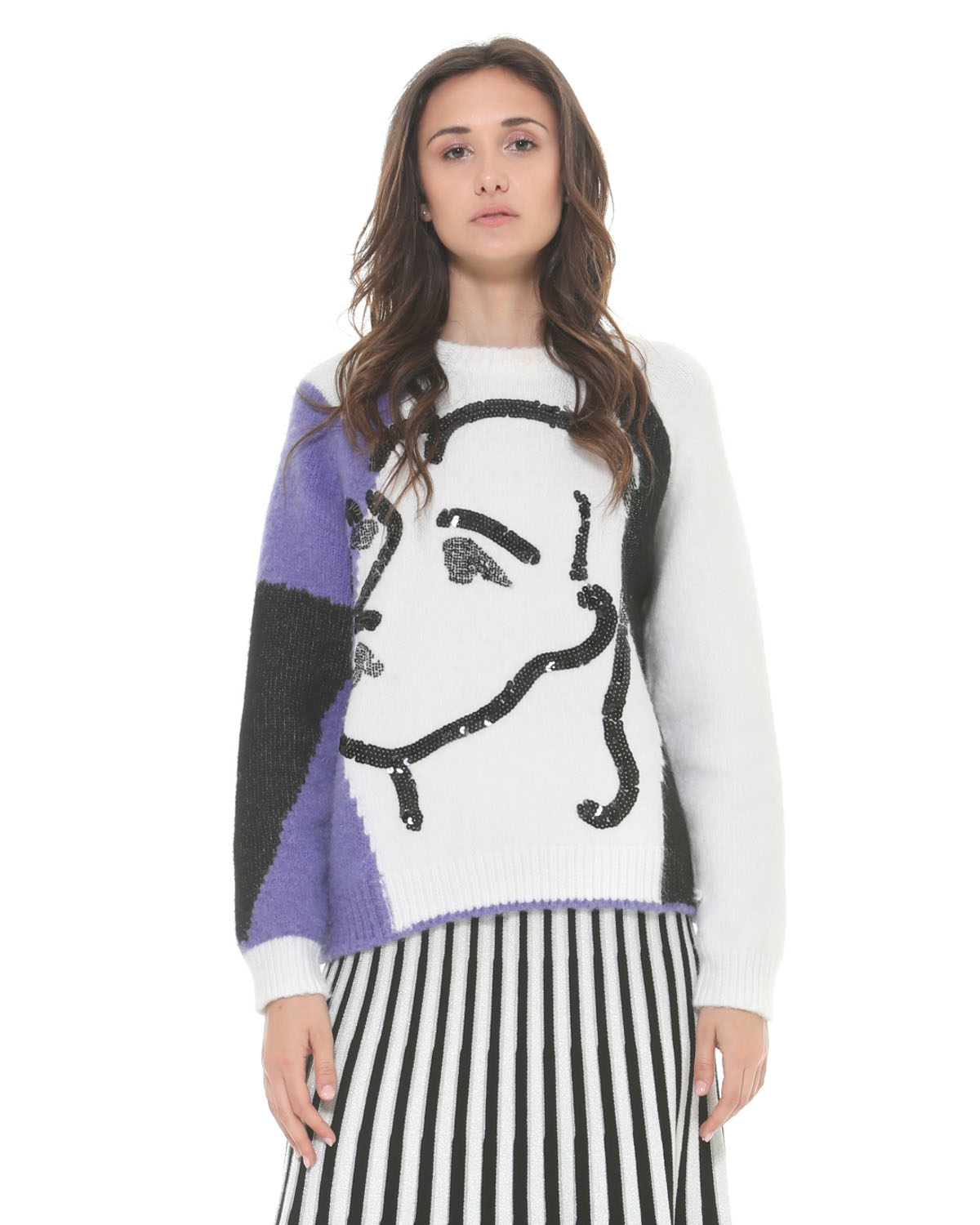 【SILVIAN HEACH】亮片側面人臉圓領長袖上衣