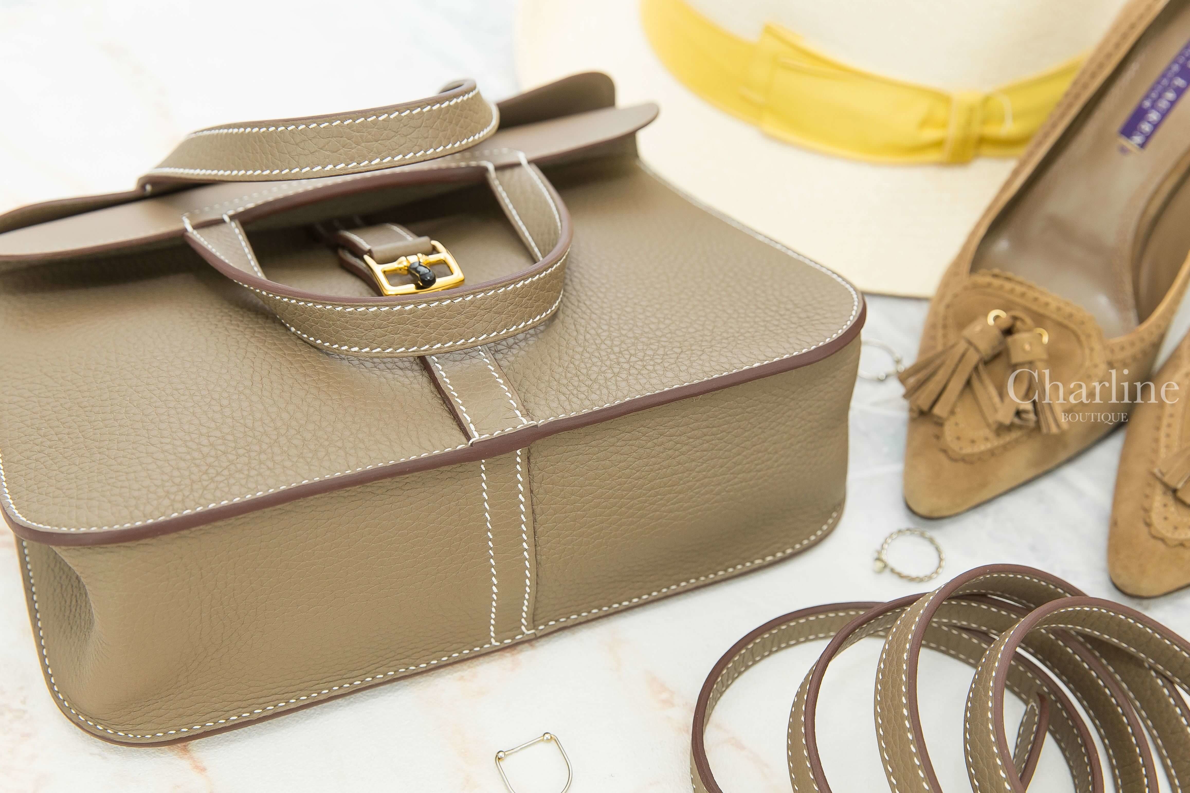 Hermès Sac Halzan 25cm 18 Etoupe Taurillon Clemence Z刻大象灰金釦手提肩背包-Charline Boutique 精品代購