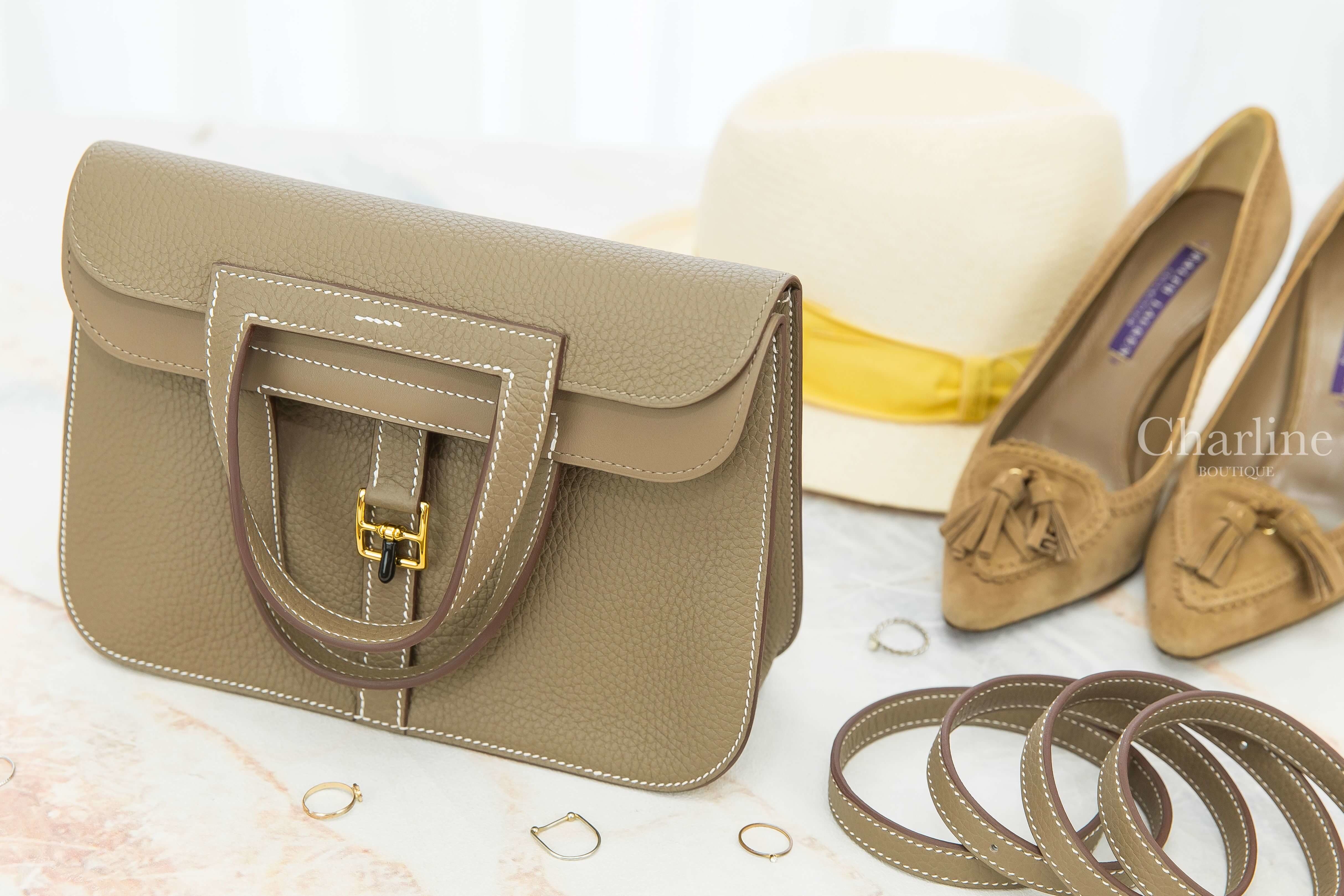 Hermès Sac Halzan 25cm 18 Etoupe Taurillon Clemence Z刻大象灰金釦手提肩背包-Charline Boutique 精品代購