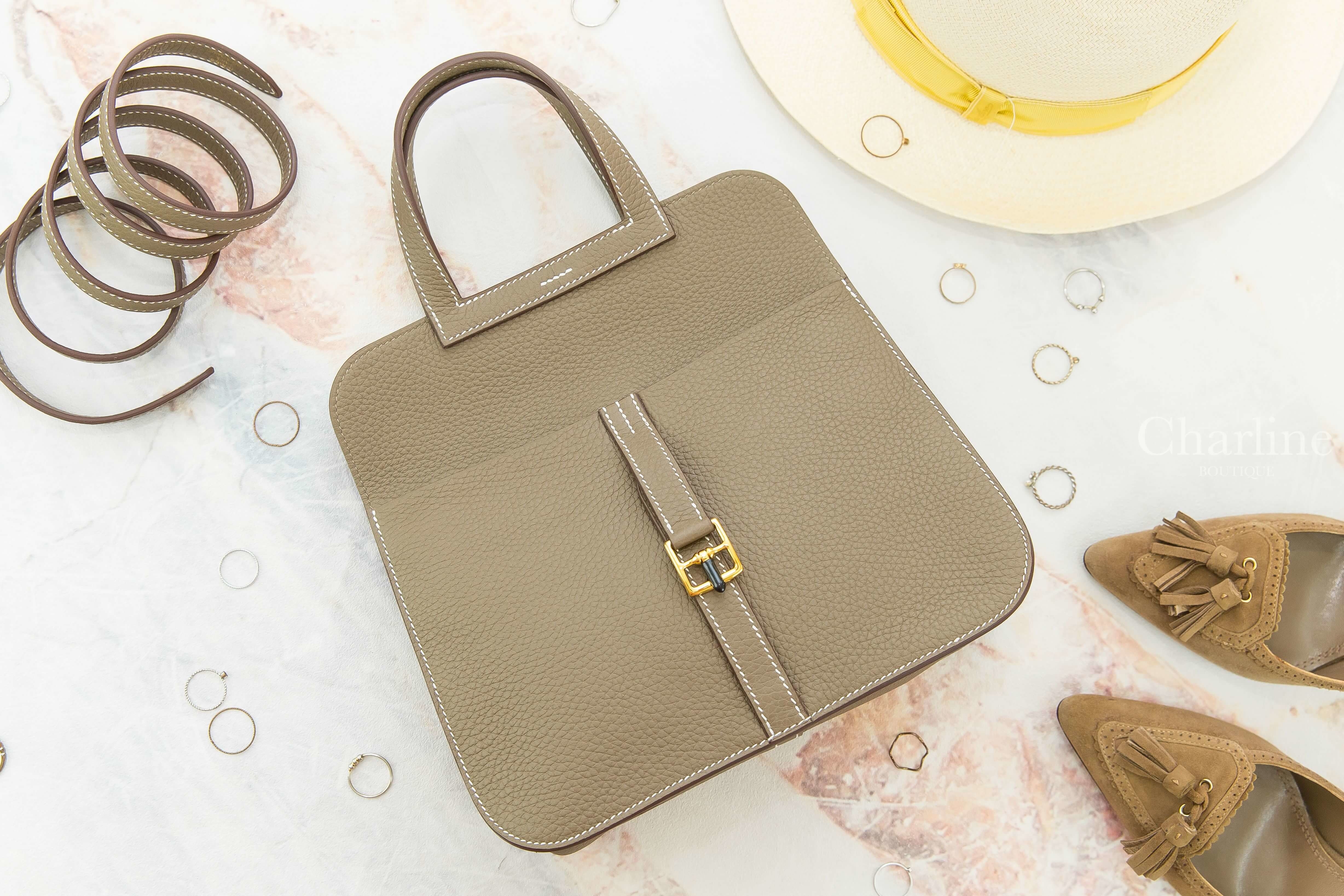 Hermès Sac Halzan 25cm 18 Etoupe Taurillon Clemence Z刻大象灰金釦手提肩背包-Charline Boutique 精品代購
