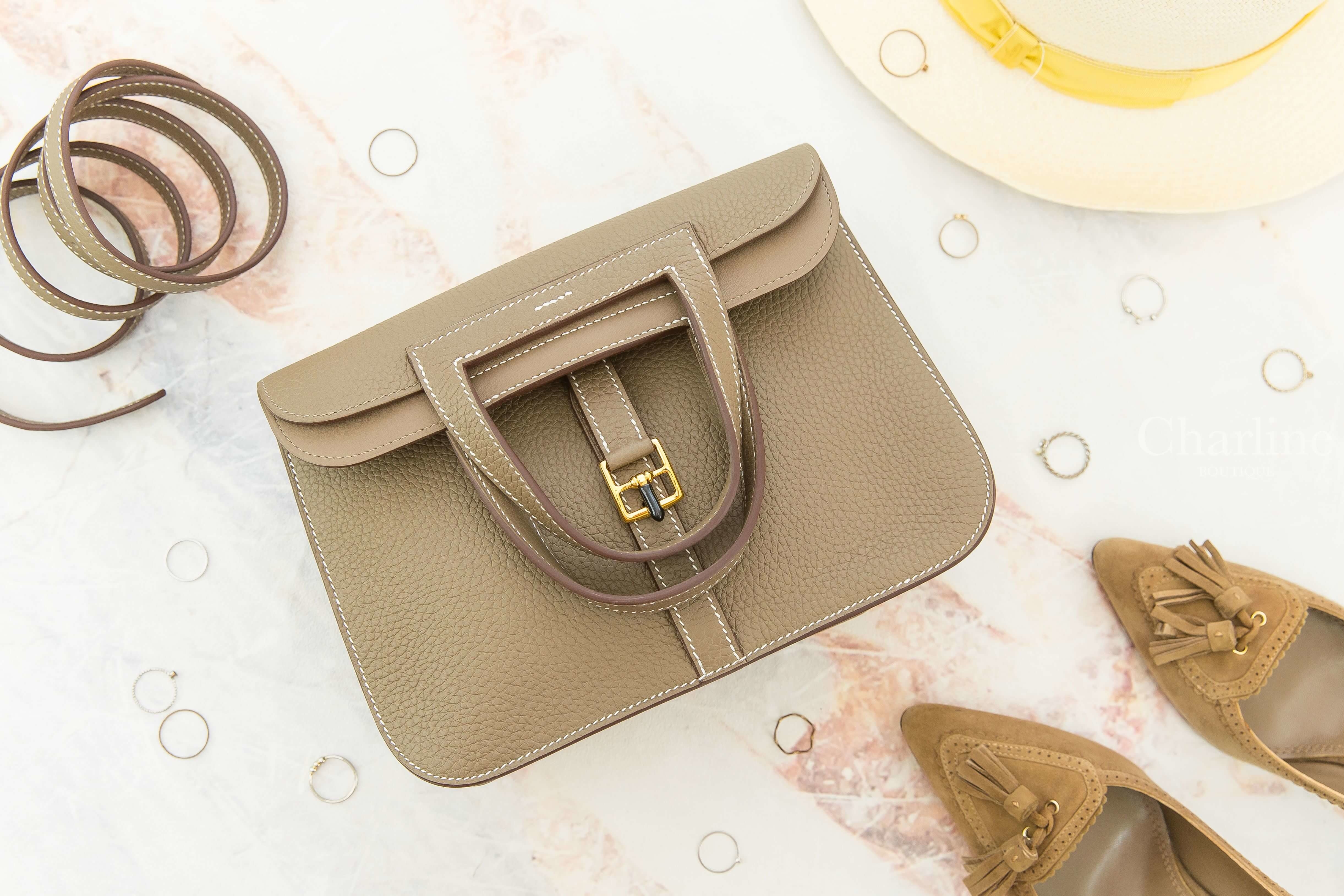 Hermès Sac Halzan 25cm 18 Etoupe Taurillon Clemence Z刻大象灰金釦手提肩背包-Charline Boutique 精品代購