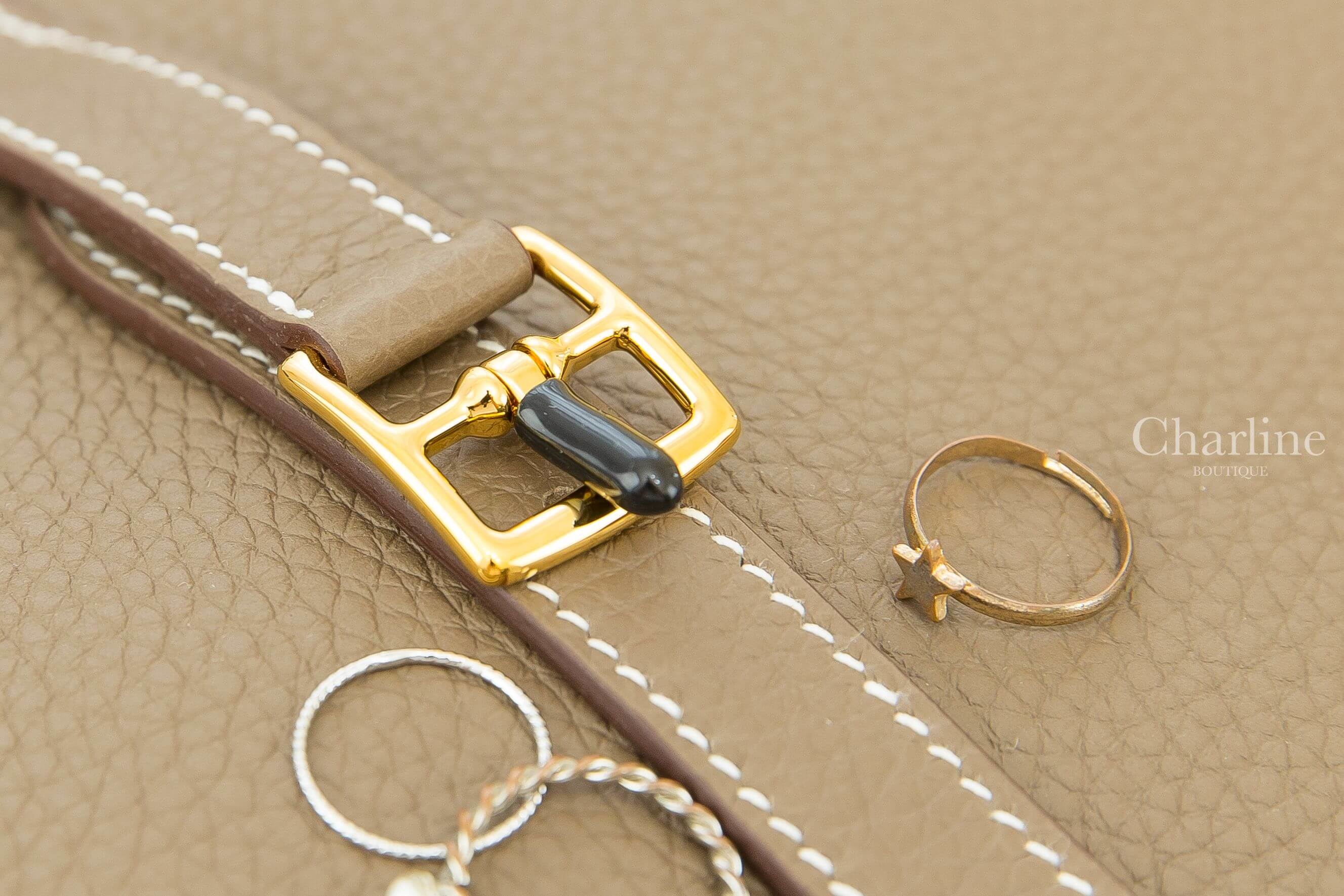 Hermès Halzan 25cm 18 Etoupe Taurillon Clemence 大象灰金釦手提肩背包