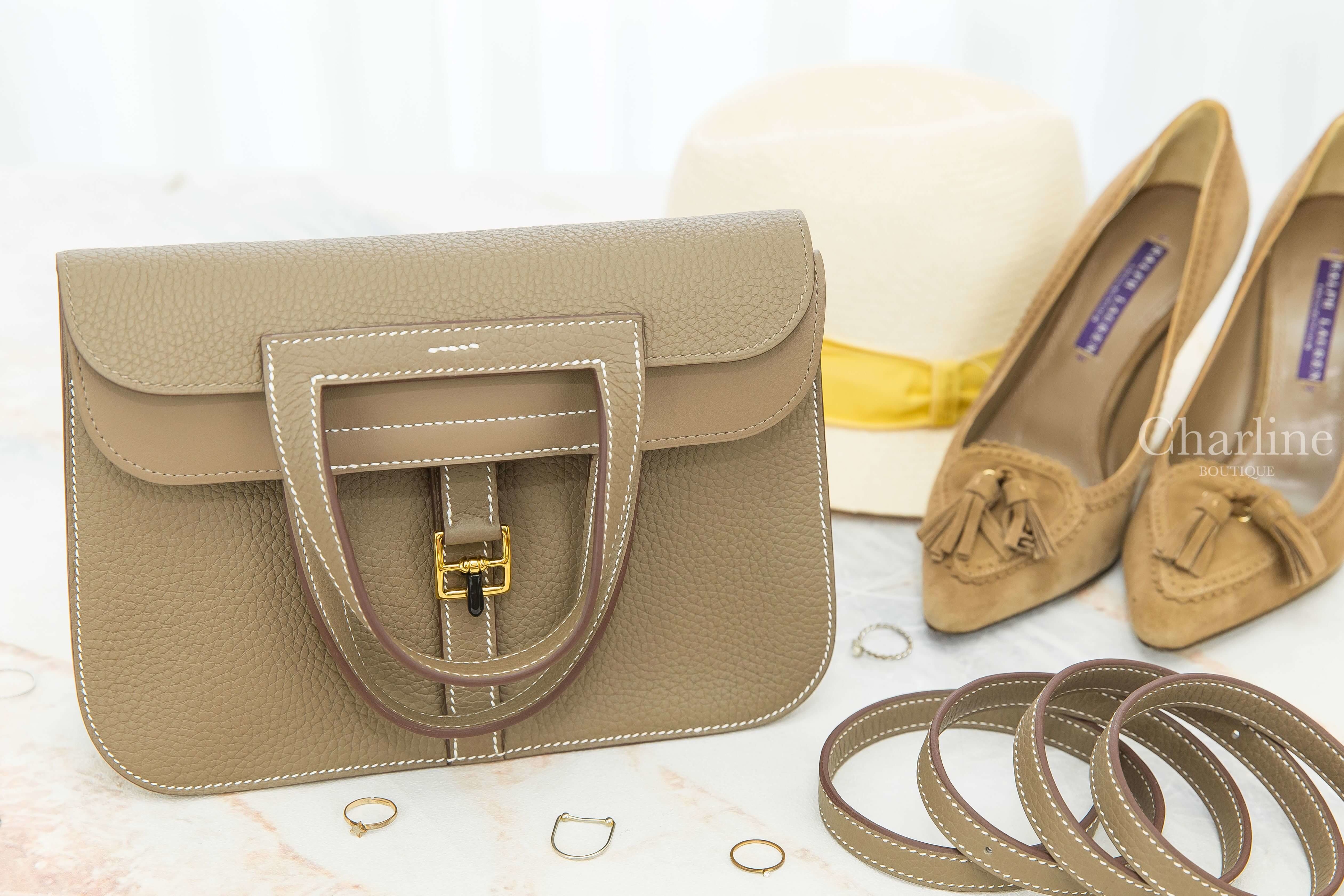 Hermès Halzan 25cm 18 Etoupe Taurillon Clemence 大象灰金釦手提肩背包