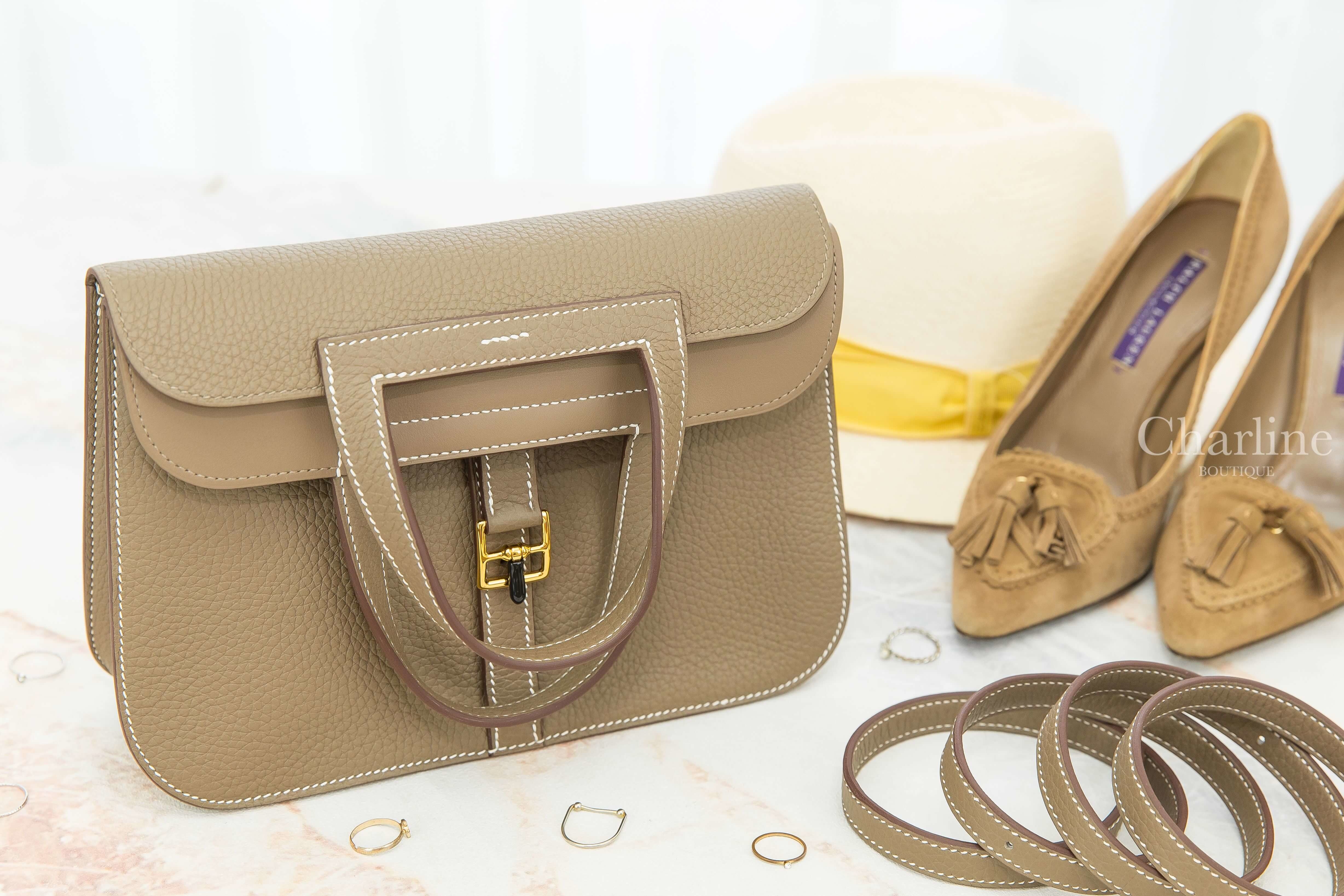 Hermès Sac Halzan 25cm 18 Etoupe Taurillon Clemence Z刻大象灰金釦手提肩背包-Charline Boutique 精品代購