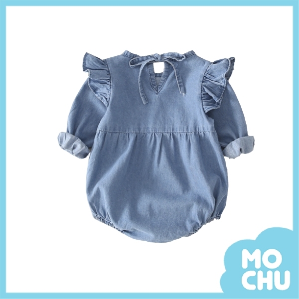 小飛袖長袖牛仔包屁衣