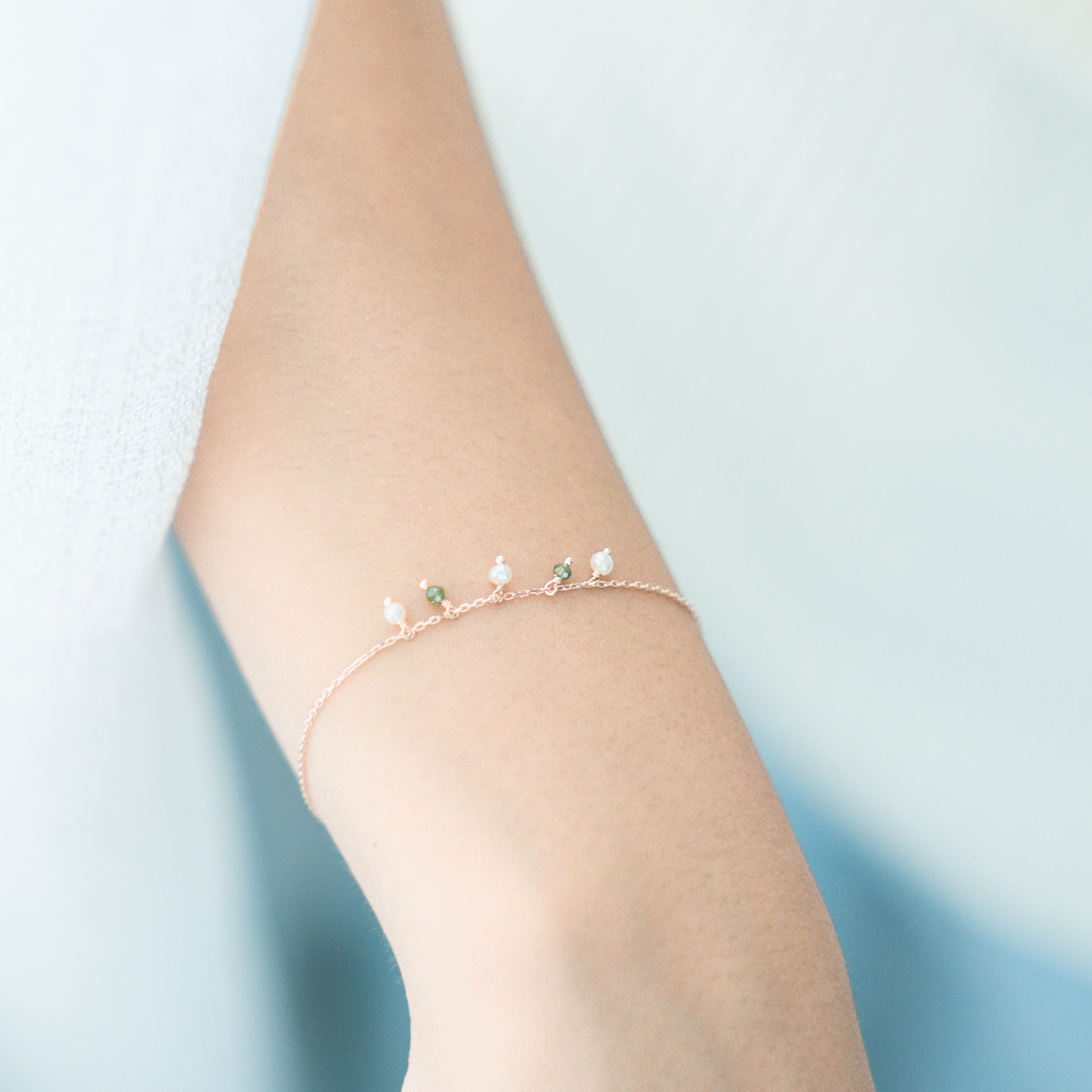 14K晃晃綠鑽珍珠手鍊