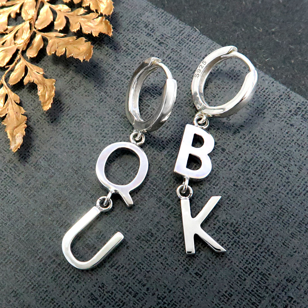 [預購單支]字母易扣耳環 單支耳環上2個字母 純銀耳環(單支)