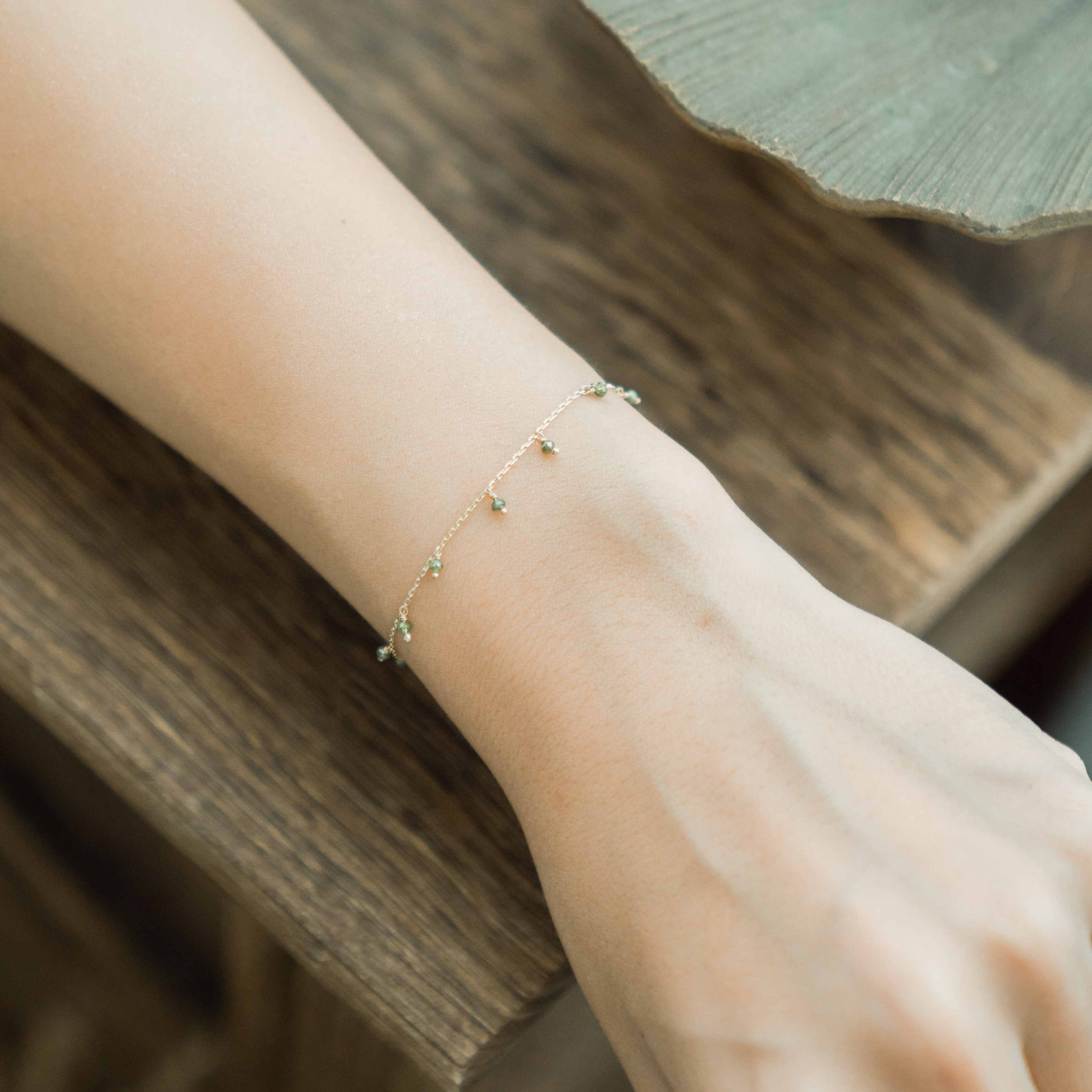 14K晃晃綠鑽小珠珠手鍊