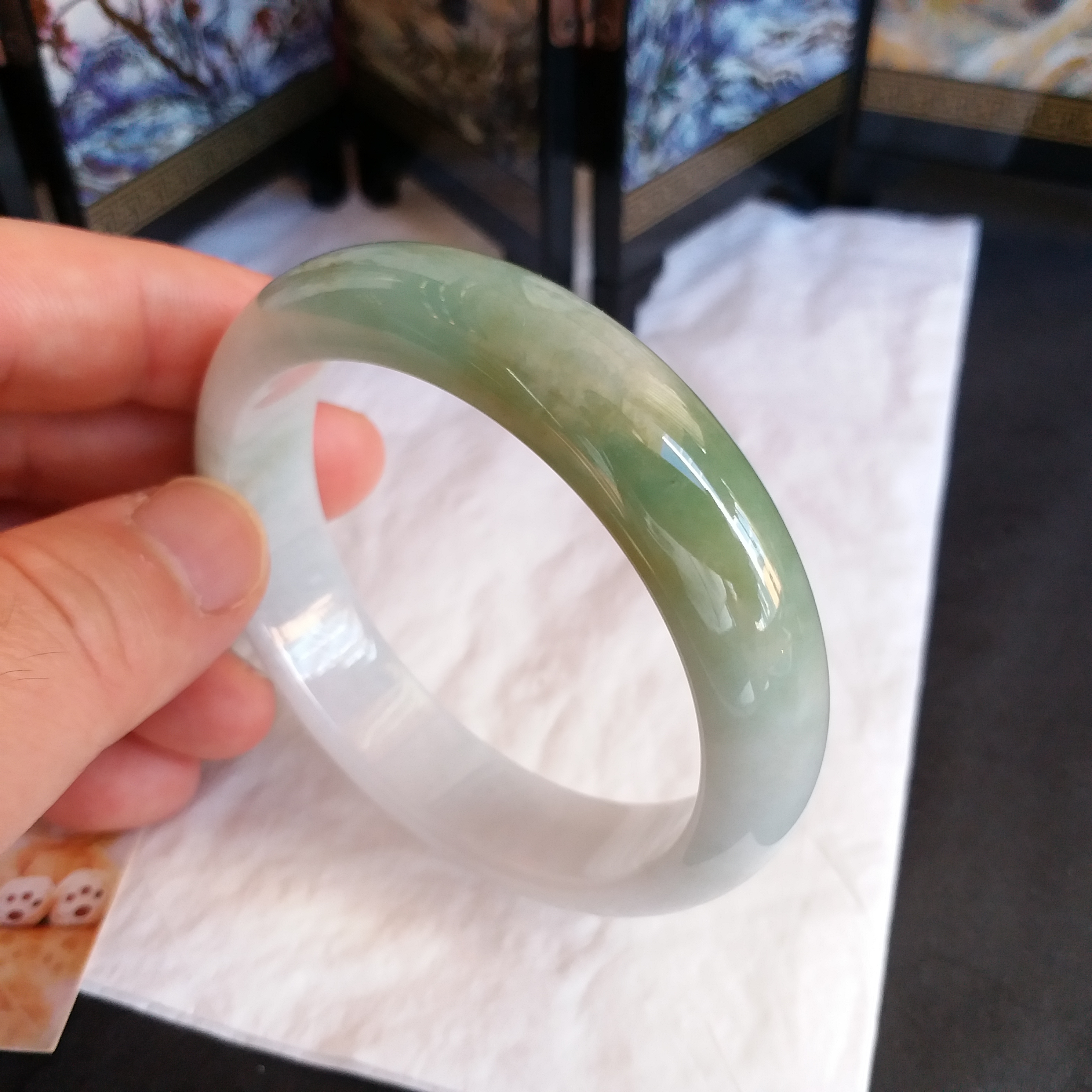 冰糯黃加綠玉鐲 56.9mm, 天然翡翠A玉, 緬甸玉, Jade, Jadeite