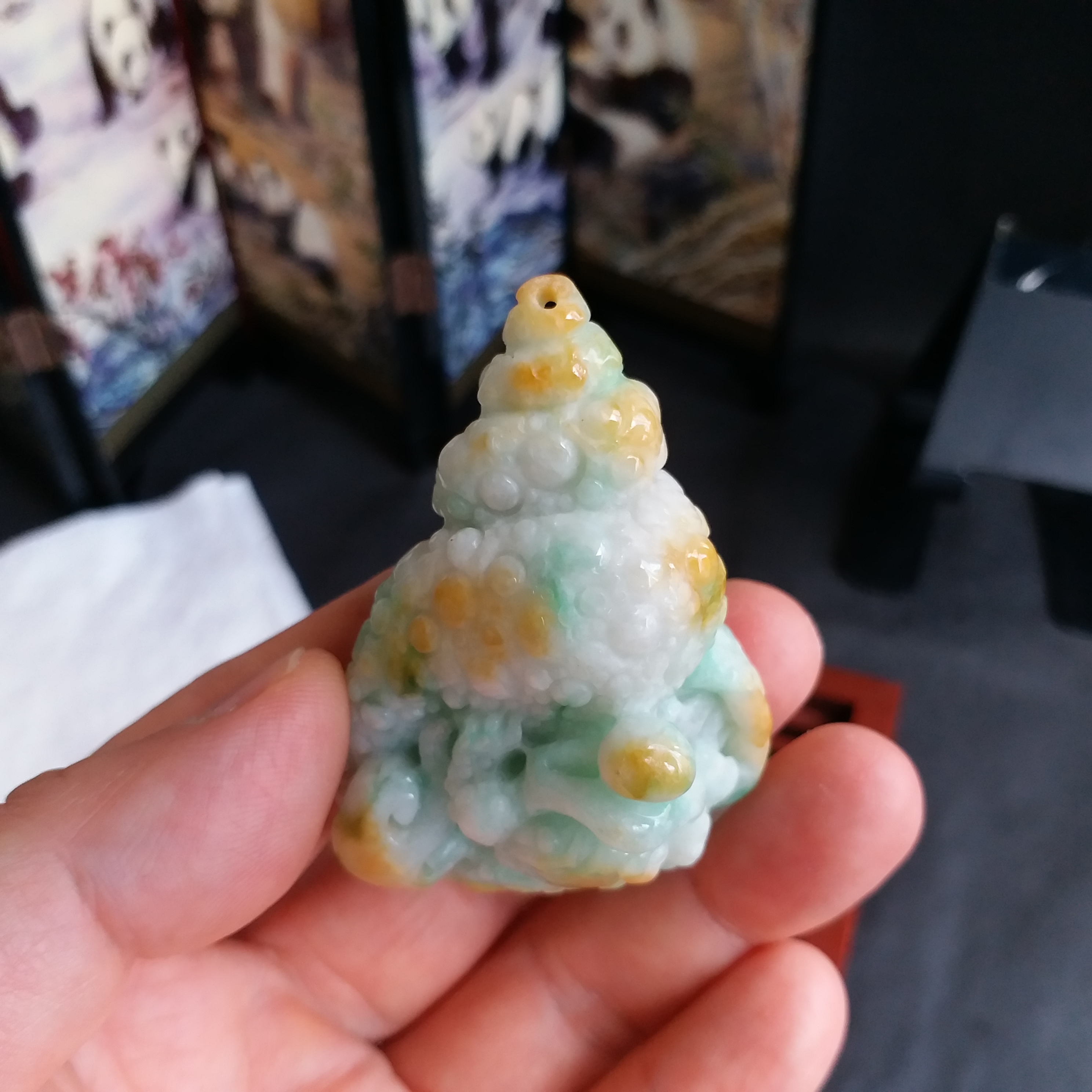 J1812 冰糯雙彩法螺+金蟾掛件 (財源滾滾)