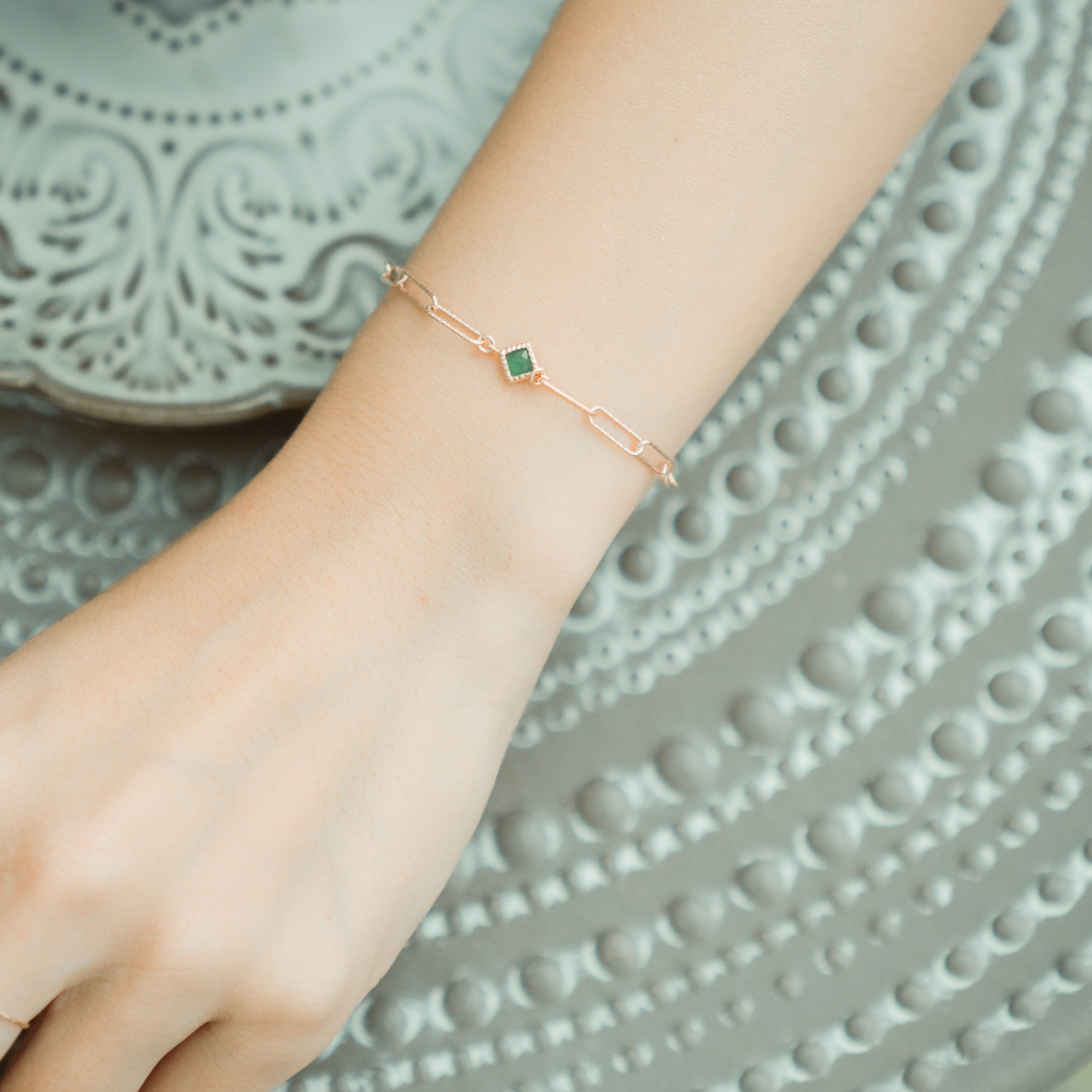 蛋糕菱形綠瑪瑙閃亮粗鏈