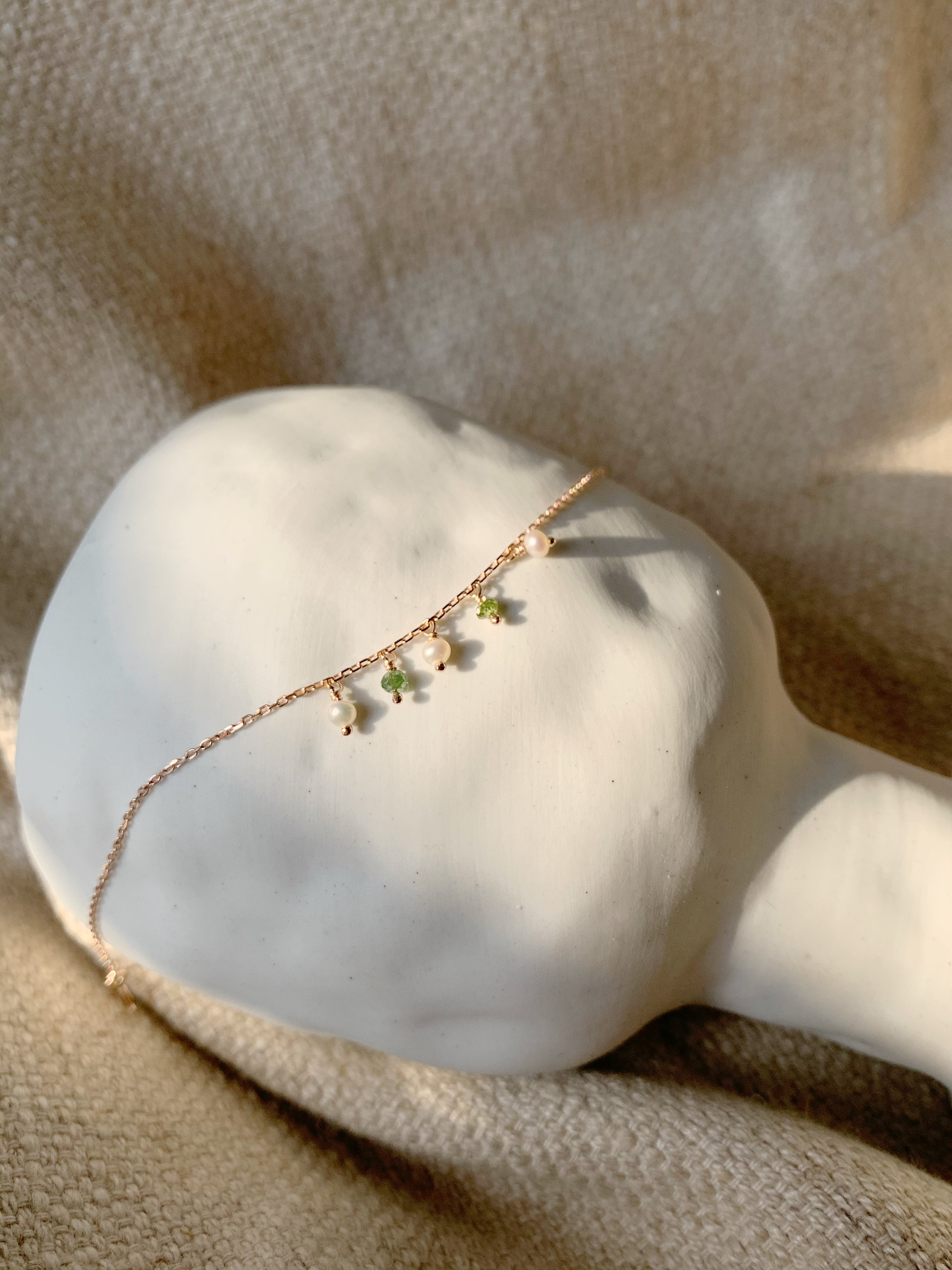 14K晃晃綠鑽珍珠手鍊