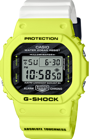 萬年鐘錶 - G-SHOCK  閃電黃 防震電子錶  DW-5600TGA-9  錶徑: 42.8MM