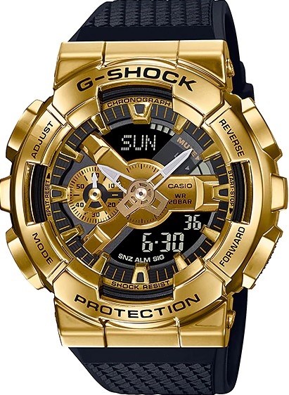 萬年鐘錶 - G-SHOCK   金屬系列 黑金 防震雙顯電子錶  GM-110G-1A9  錶徑 : 48.8 MM