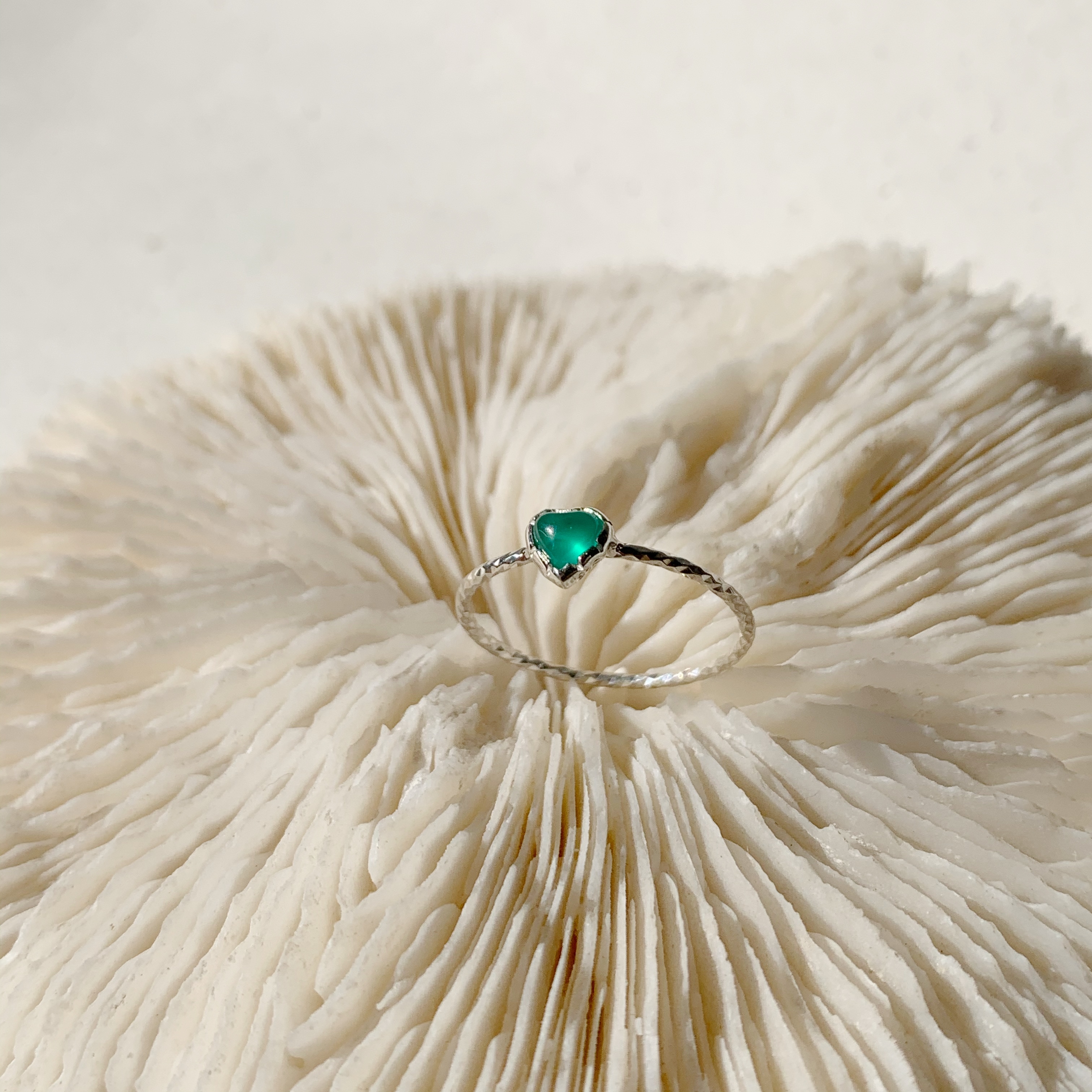 QQ heart 綠瑪瑙滿天星戒