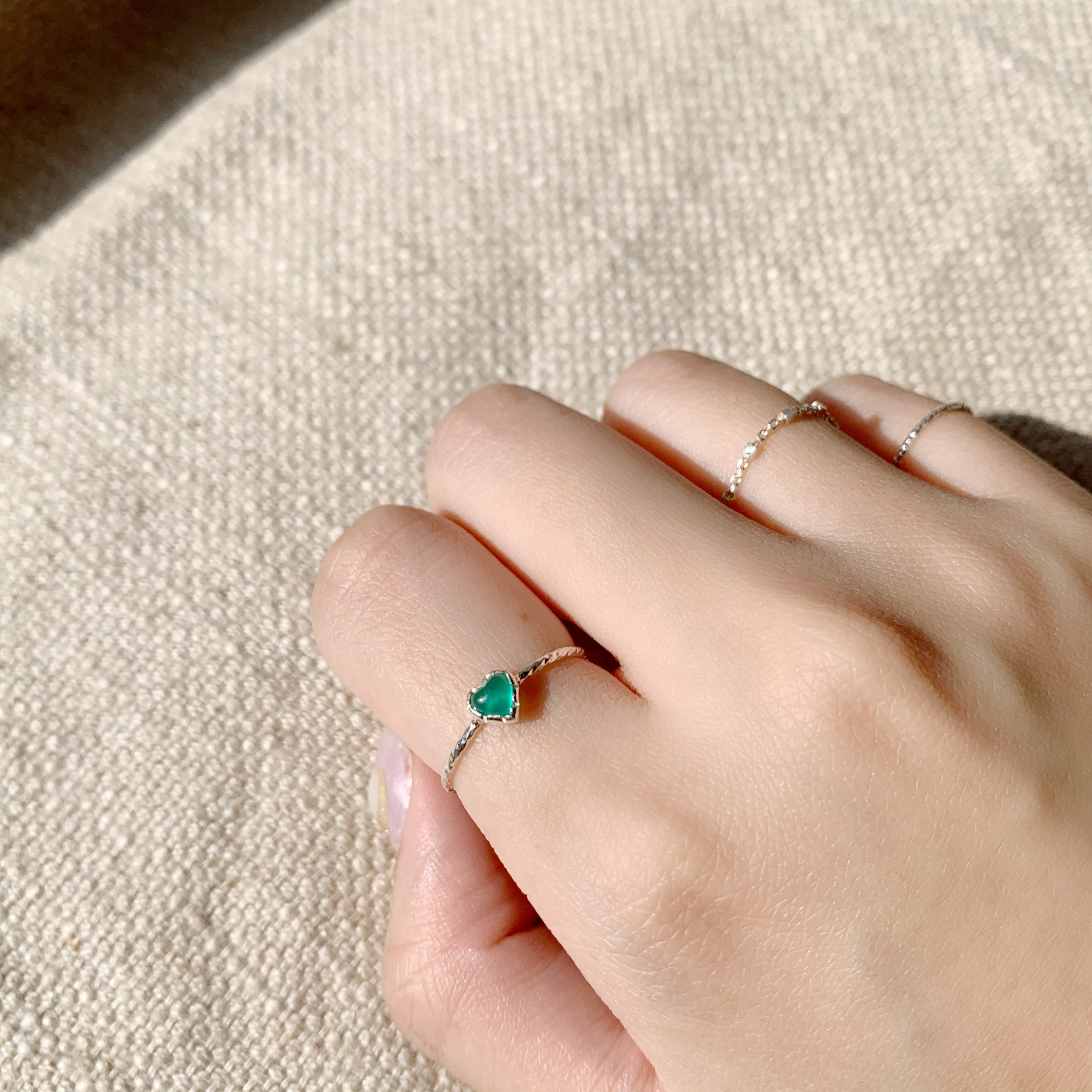 QQ heart 綠瑪瑙滿天星戒