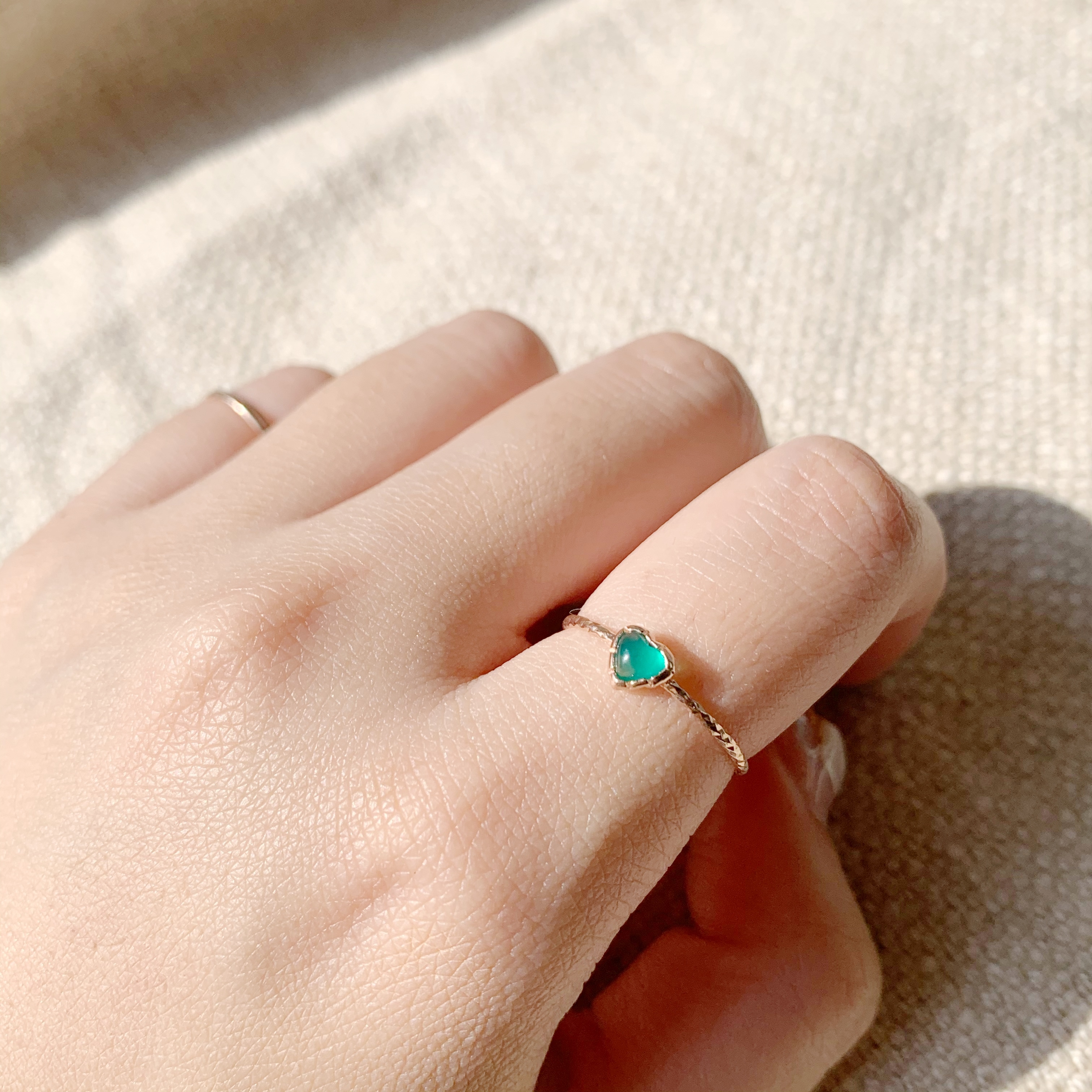 QQ heart 綠瑪瑙滿天星戒