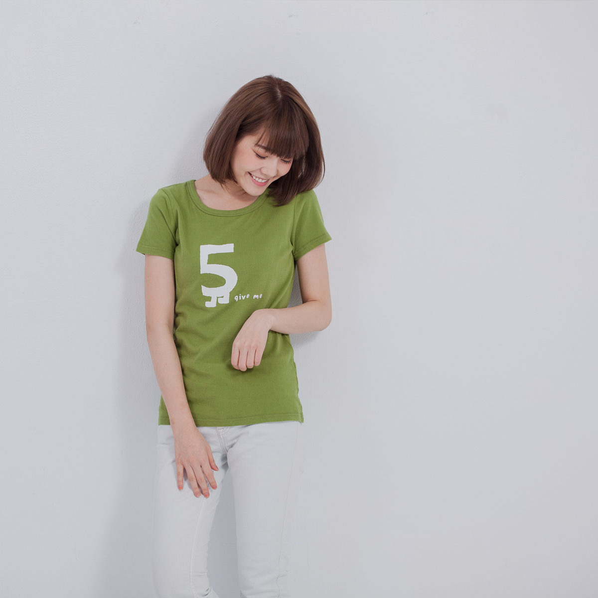 give me 5 蜜桃棉 短袖 女T 芥末綠