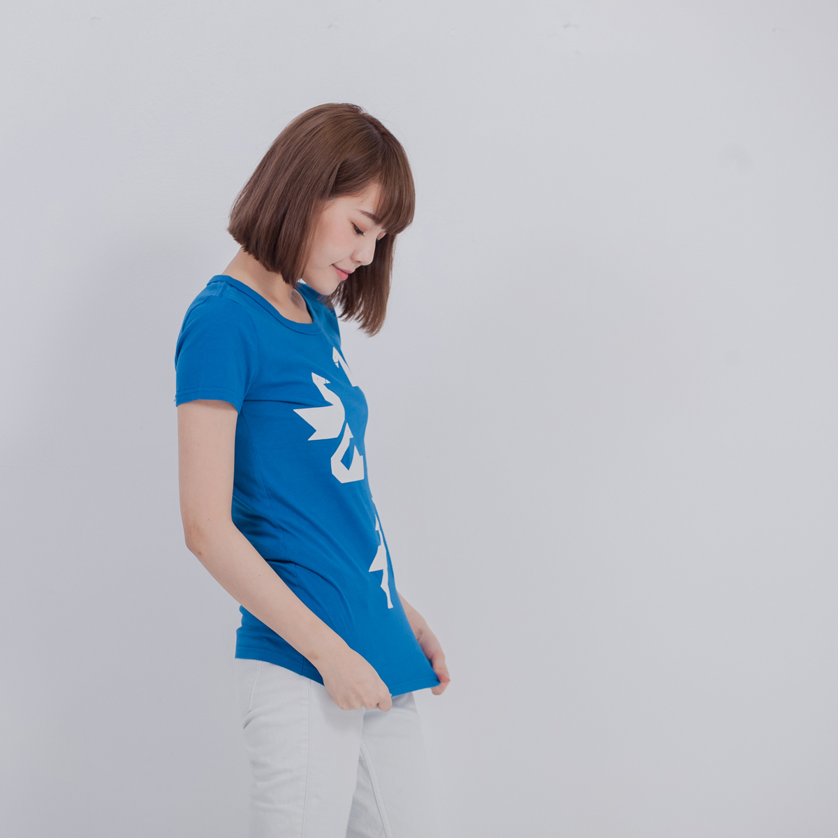 大白鵝 短袖 蜜桃棉 女T 海藍