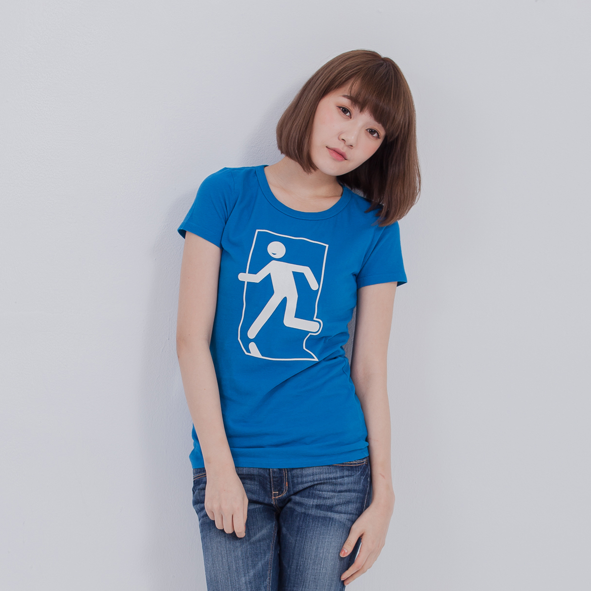 緊急出遊 短袖 蜜桃棉 女T 海藍