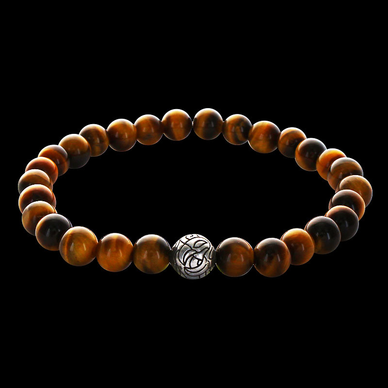 Silver Engraved Nest Bead w/ 6mm Stone Bracelet