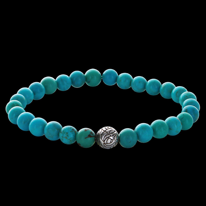 Silver Engraved Nest Bead w/ 6mm Stone Bracelet