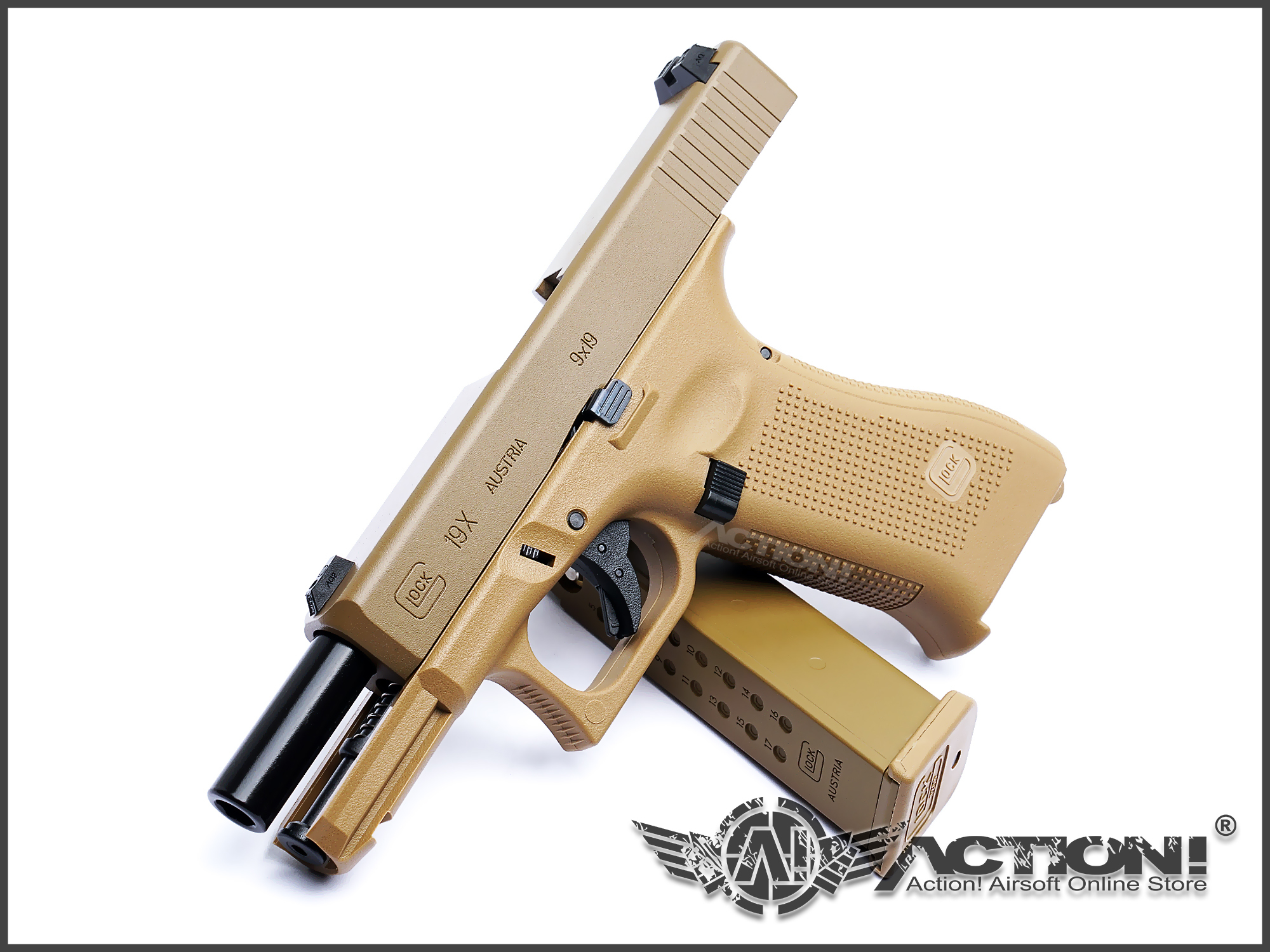 Pistola a Gas Glock 19X 6mm scarrellante UMAREX by VFC (FDE)