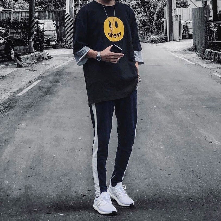 白線抽繩拉鍊 運動褲 Fog風格 褲腳拉鍊