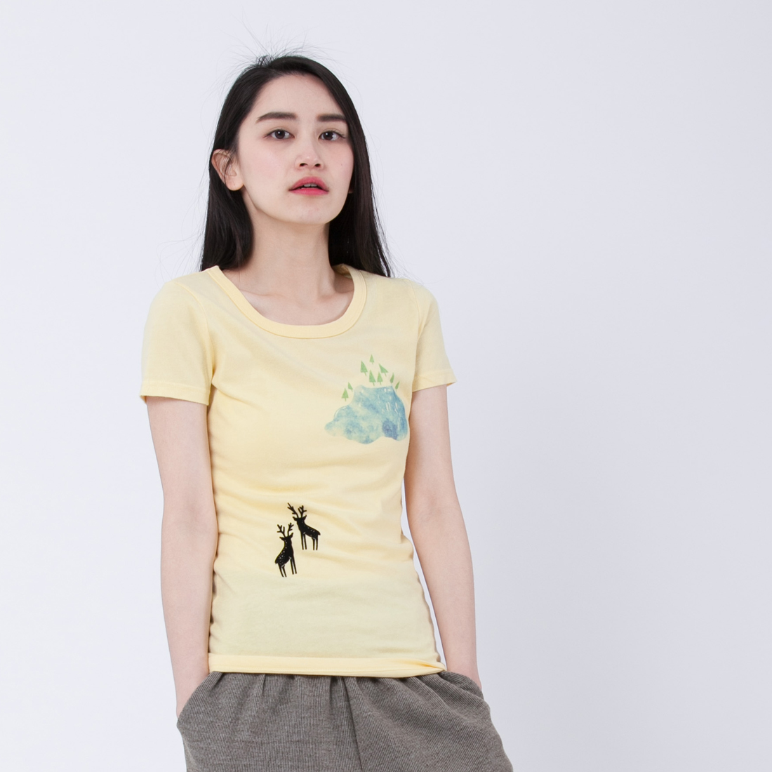 傍水 短袖 蜜桃棉 女T 鵝黃