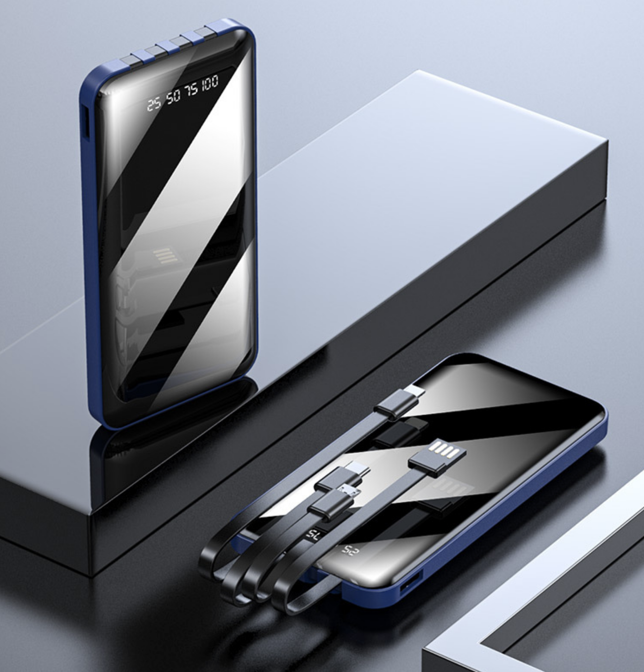 【20000mah大容量帶四線】 四合一大容量行動電源-智慧電量顯示，智能自動斷電，四線一體