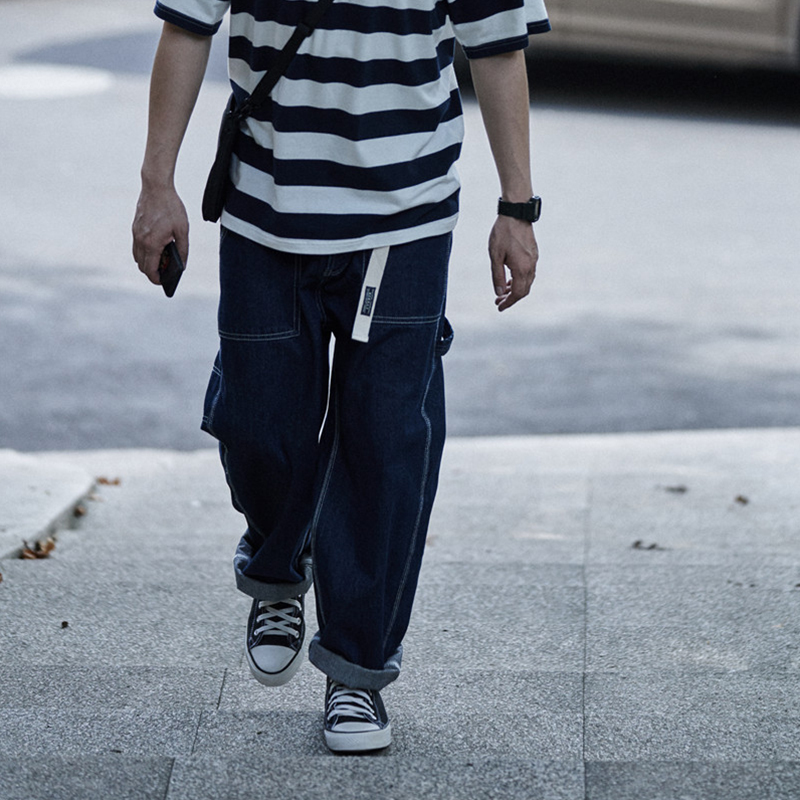 日系街頭 高端 復古刷色水洗 微錐形牛仔褲