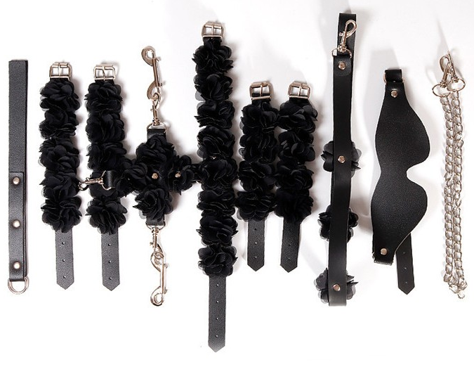 〔超值SM套裝〕Metal Temptation BDSM 高質誘惑調教套裝 (黑色立體花紋)