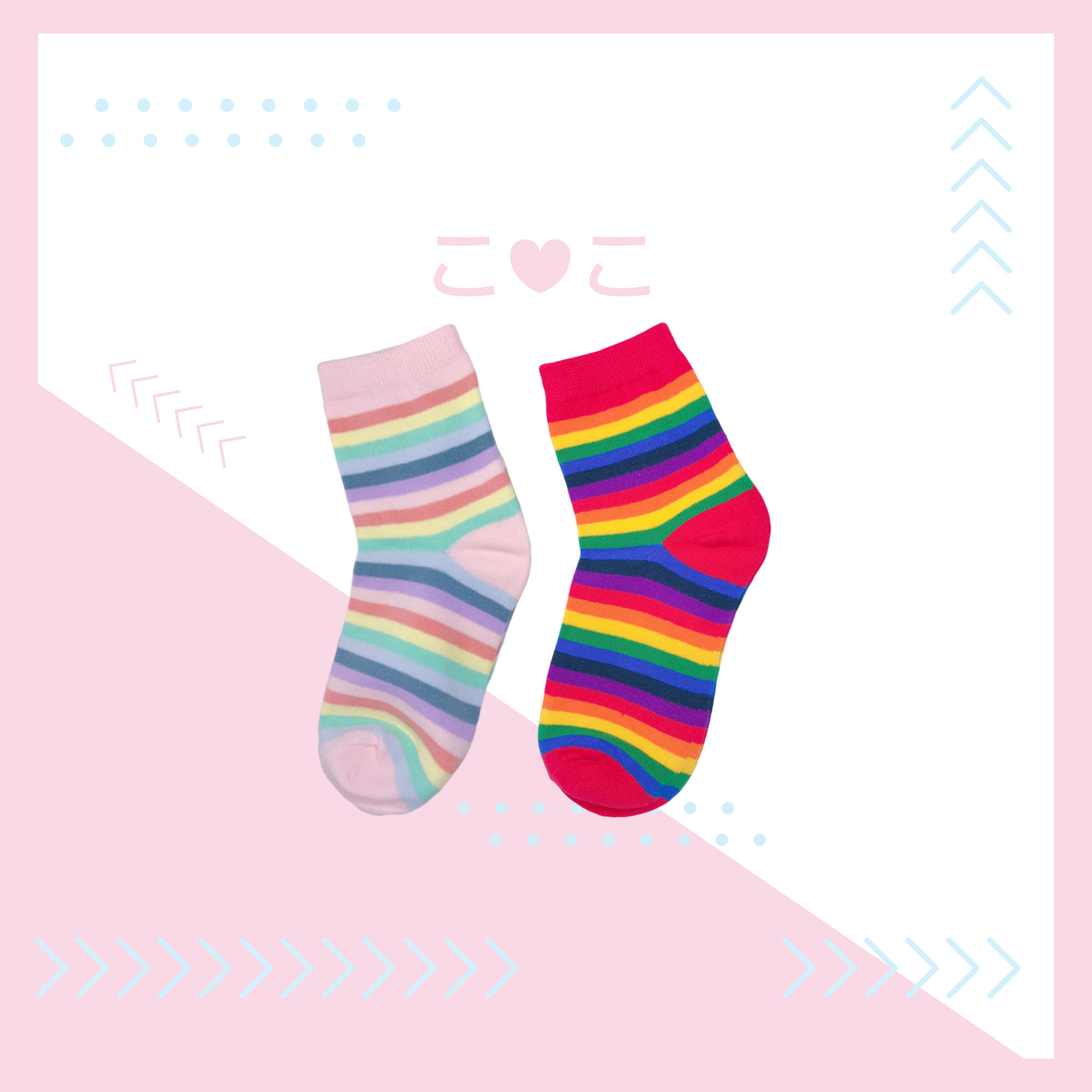 彩虹條紋少女造型襪子