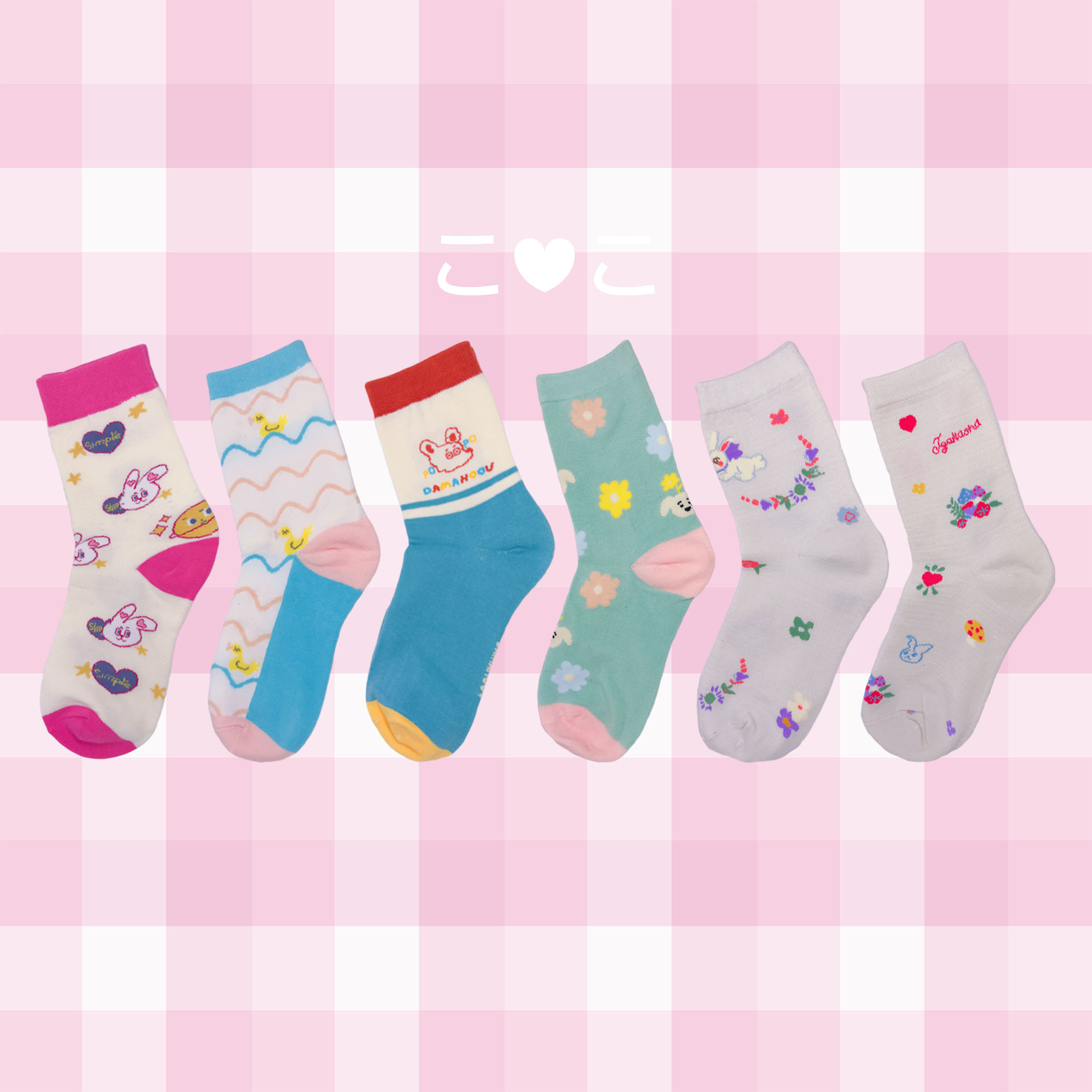 粉色系可愛插畫造型襪子